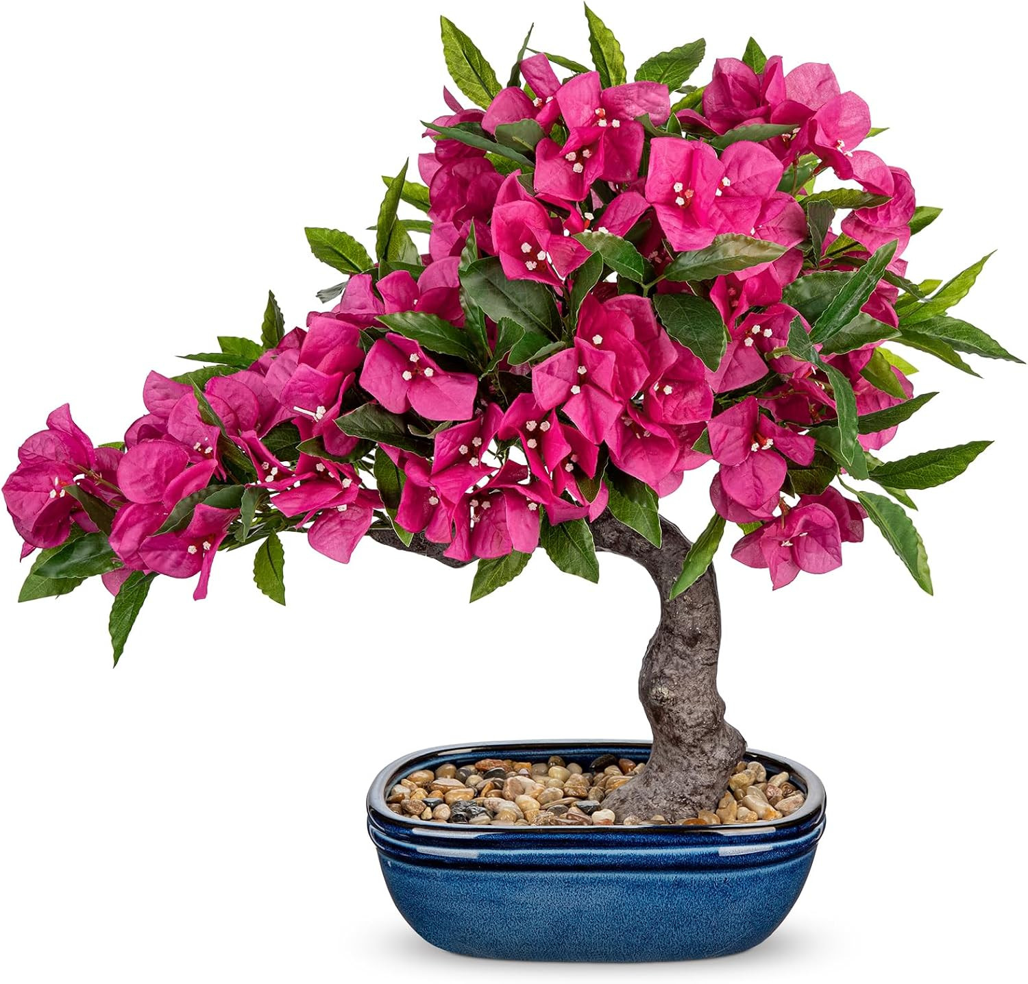 Artificial Bougainvillea Bonsai Tree 18.5″ Silk Bougainvillea Plant with Blue Po