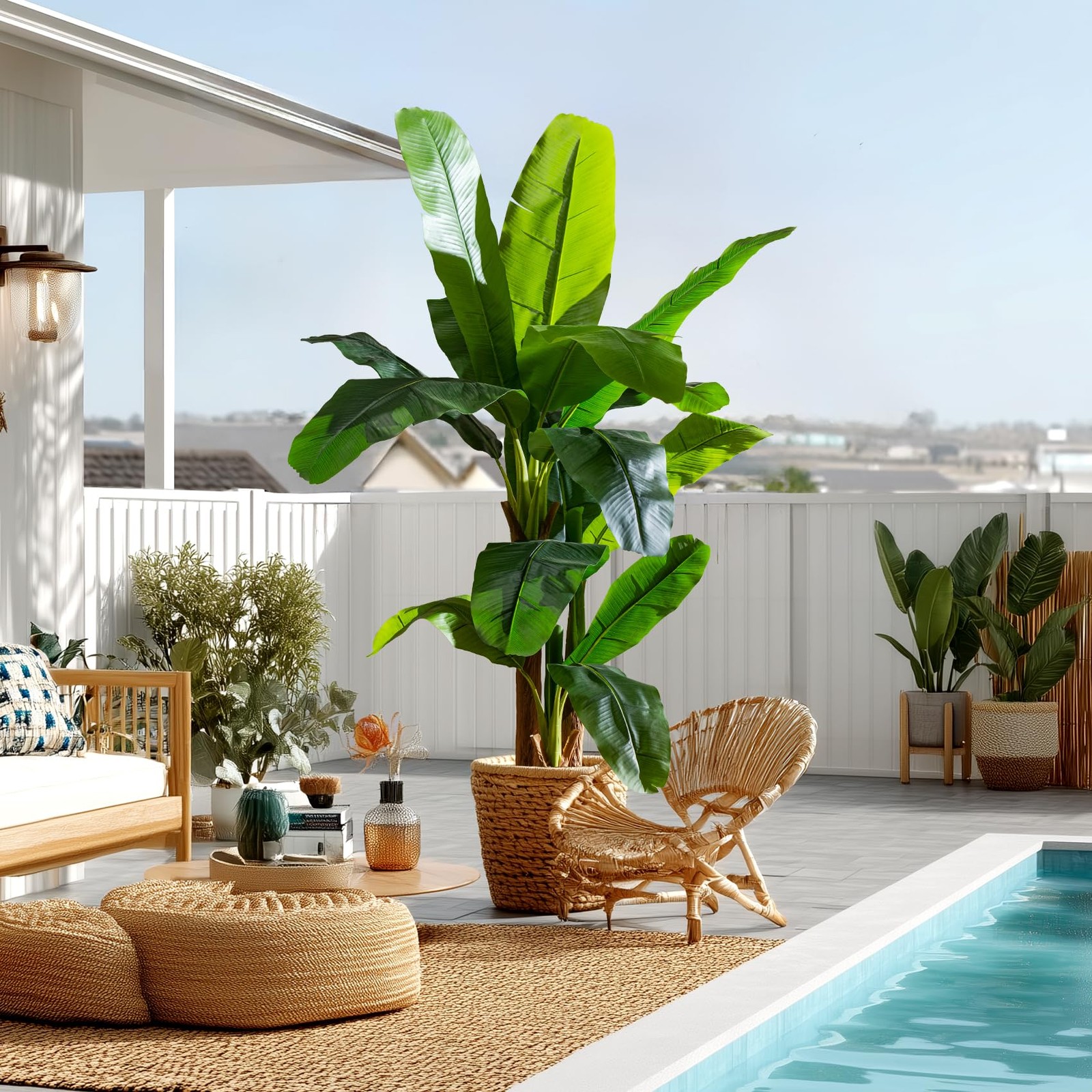 Artificial Banana Tree 6ft, Faux Tropical Palm Tree Plant with Realistic Leav…