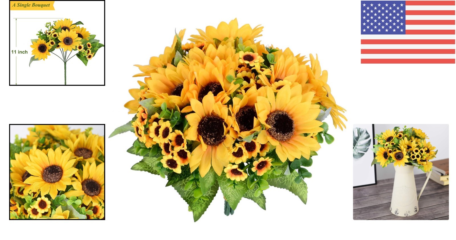 Vibrant Yellow Silk Sunflowers – 2-Pack Fake Flowers for Home & Wedding Decor