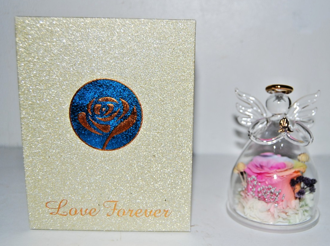 New Glass Angel Rose Gifts Preserved Rainbow Rose Flower in Glass Love Forever