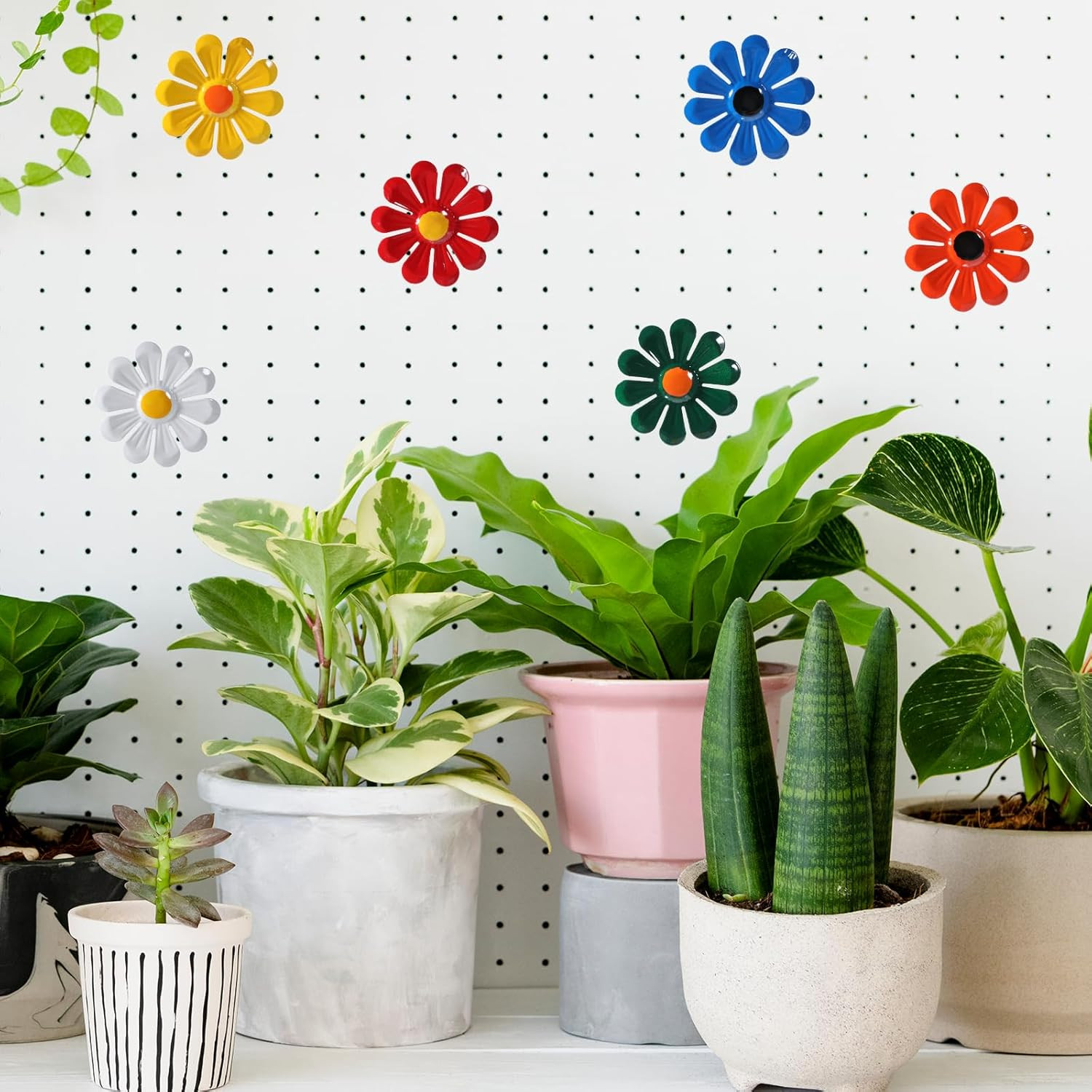 6Pcs Metal Wall Flowers Outdoor 4 X 4 Inches, Red, White, Orange, Blue, Green
