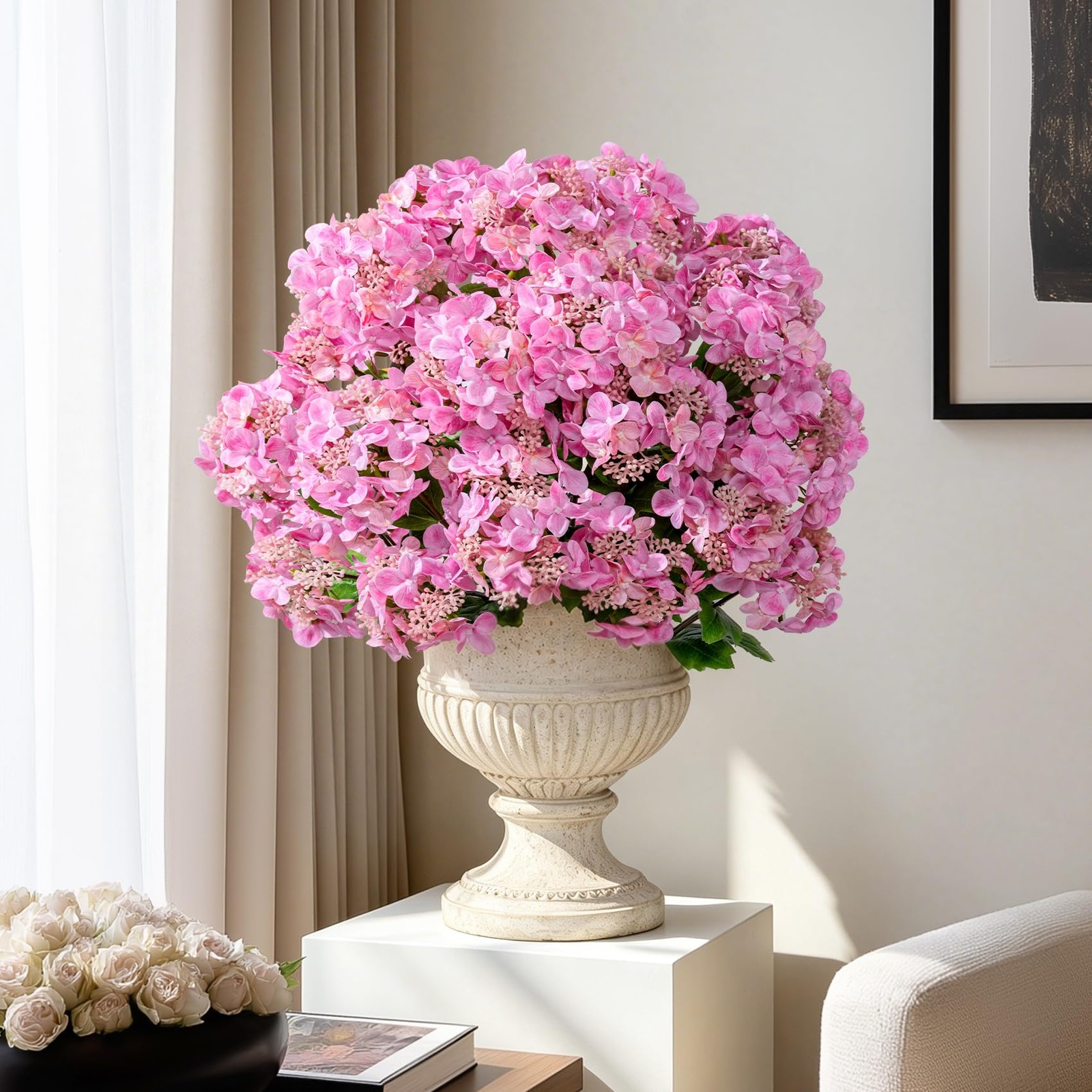 8Pcs Real Touch Hydrangea Pink Hydrangea Artificial Flowers Silk Hydrangea Fl…