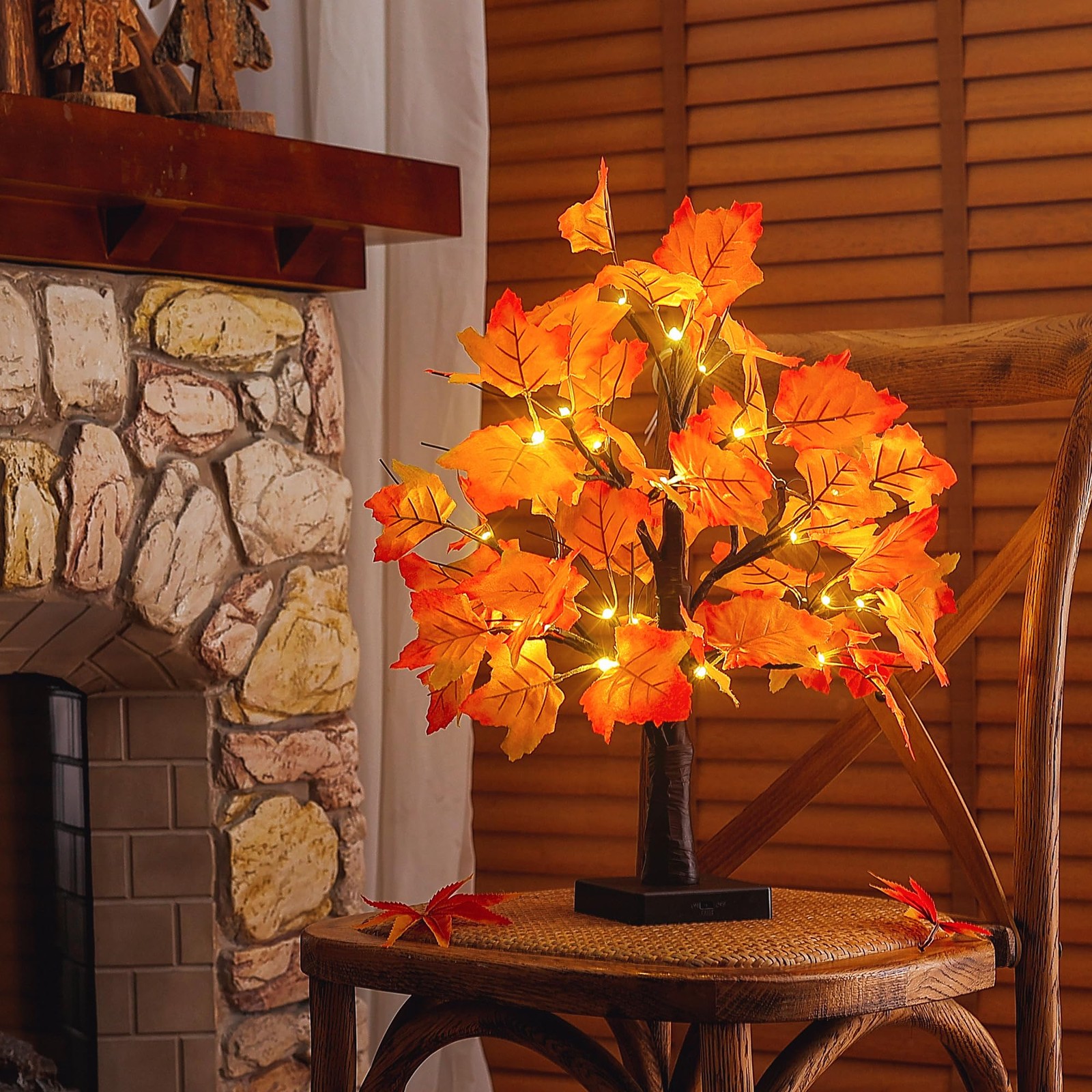 20.5Inch Artificial Fall Lighted Maple Tree Thankgiving Decorations for Tabletop
