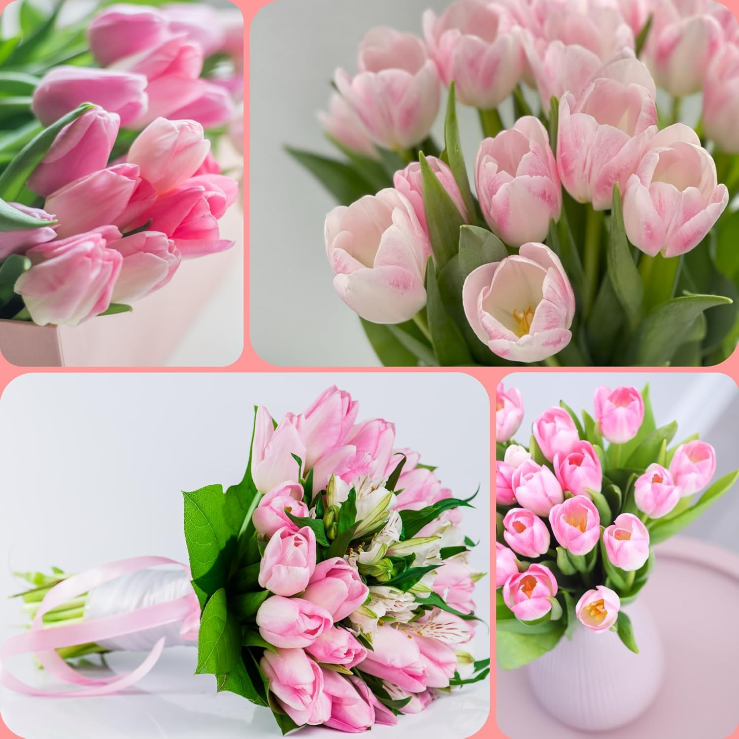 30 Pcs Fake Tulips Artificial Flowers Real Touch PU Faux Flowers Tulip Stems for