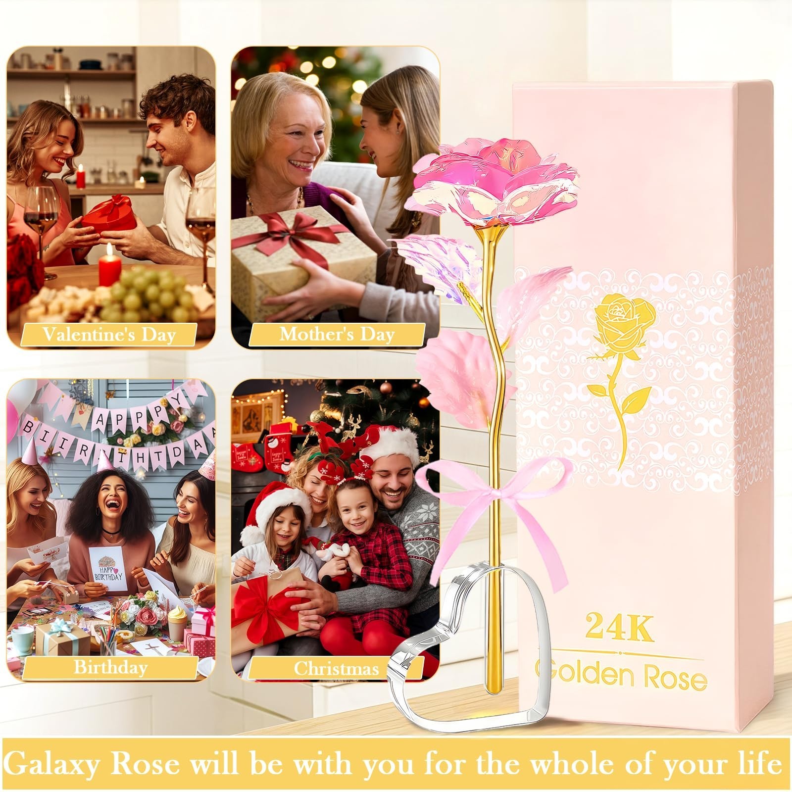 Eternal Roses in Heart Shaped Vase – Mother’s Day Gifts for Mom, Grandma, Wife,