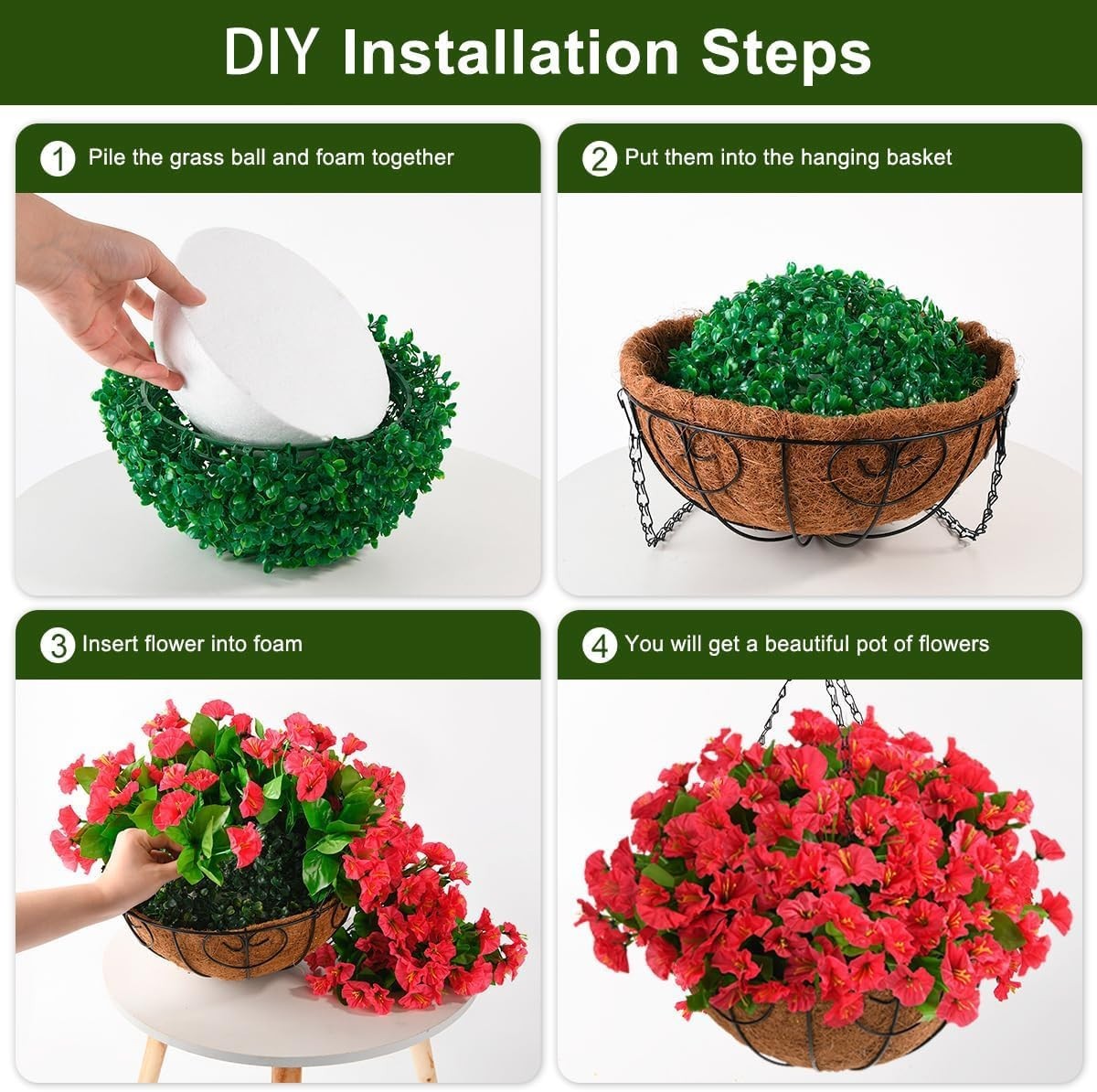 Weather-Resistant Hanging Flower Basket with Realistic Silk Petunias – 12-Inch