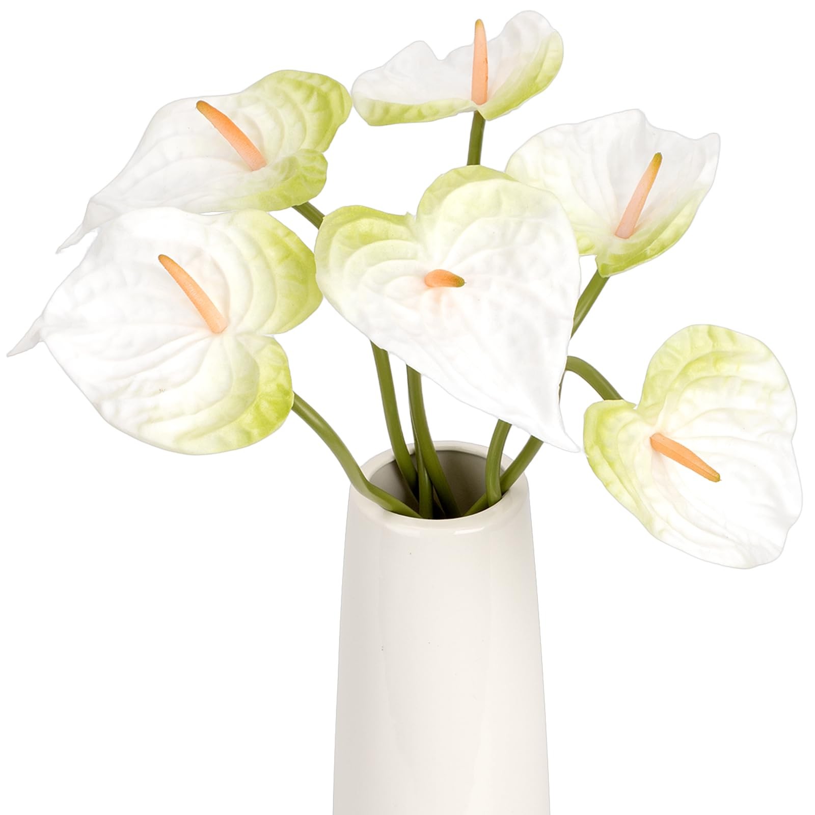 8 PCS 21.7 Inch Anthurium Artificial Flowers White Faux Silk Floral Decor
