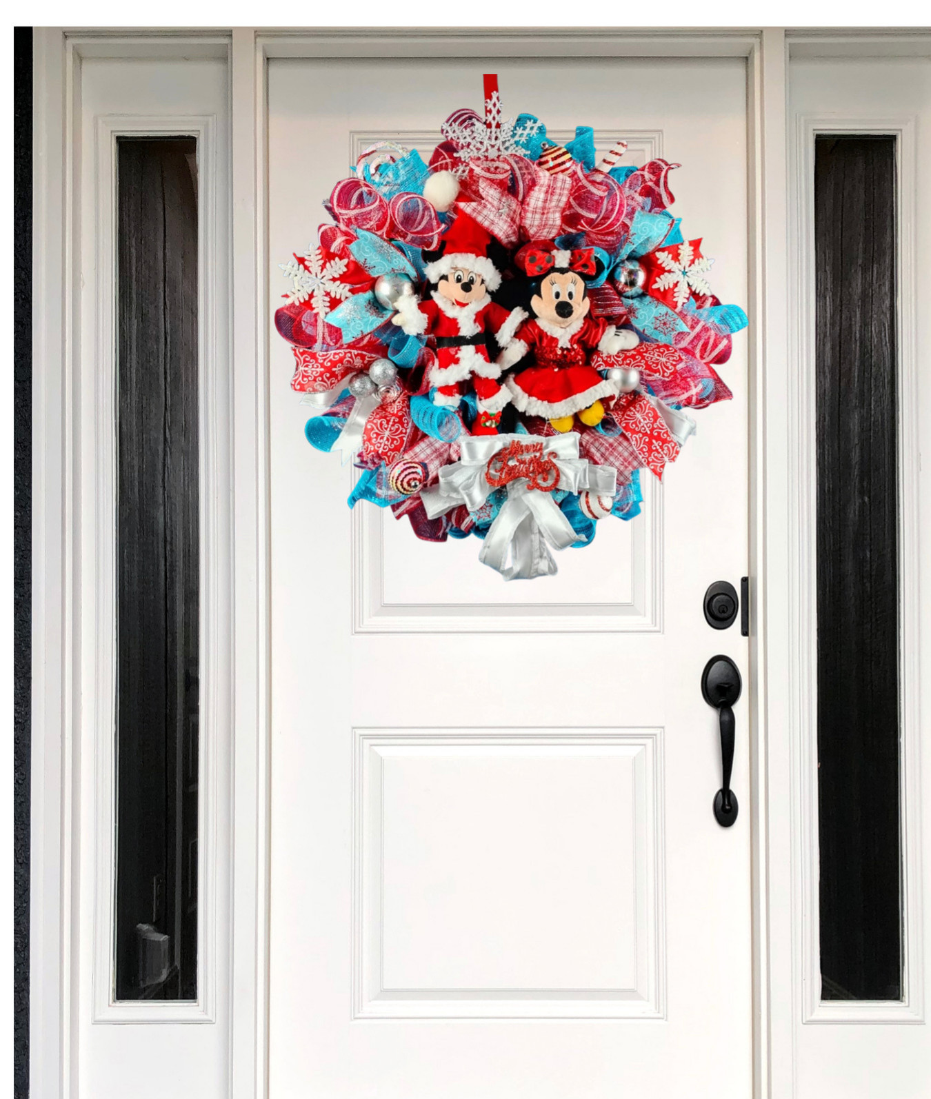 Mickey and Minnie Mouse Christmas Wreath Large 24″ Holiday Front Door Decor