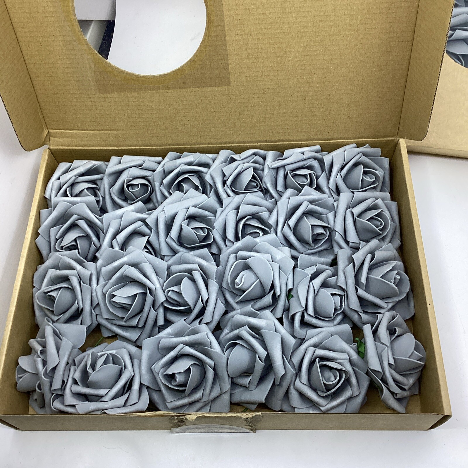 Lot Of 48pcs Macting Gray Artificial Roses Real Touch Fake Flower Wedding