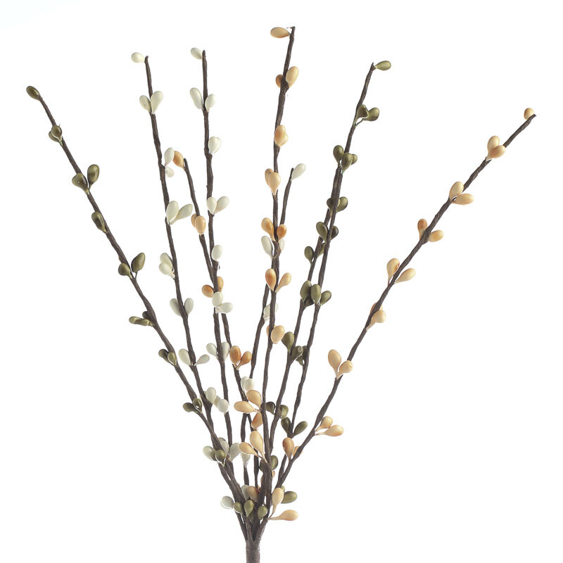 Group of 12 Hand Wrapped Petite White, Peach and Olive Green Pip Berry Spra