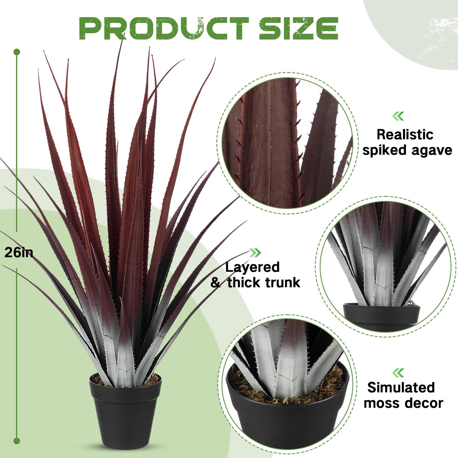 Giegxin 1 Pcs 26” Realistic Red Artificial Aloe Vera Plant Faux Agave Potted