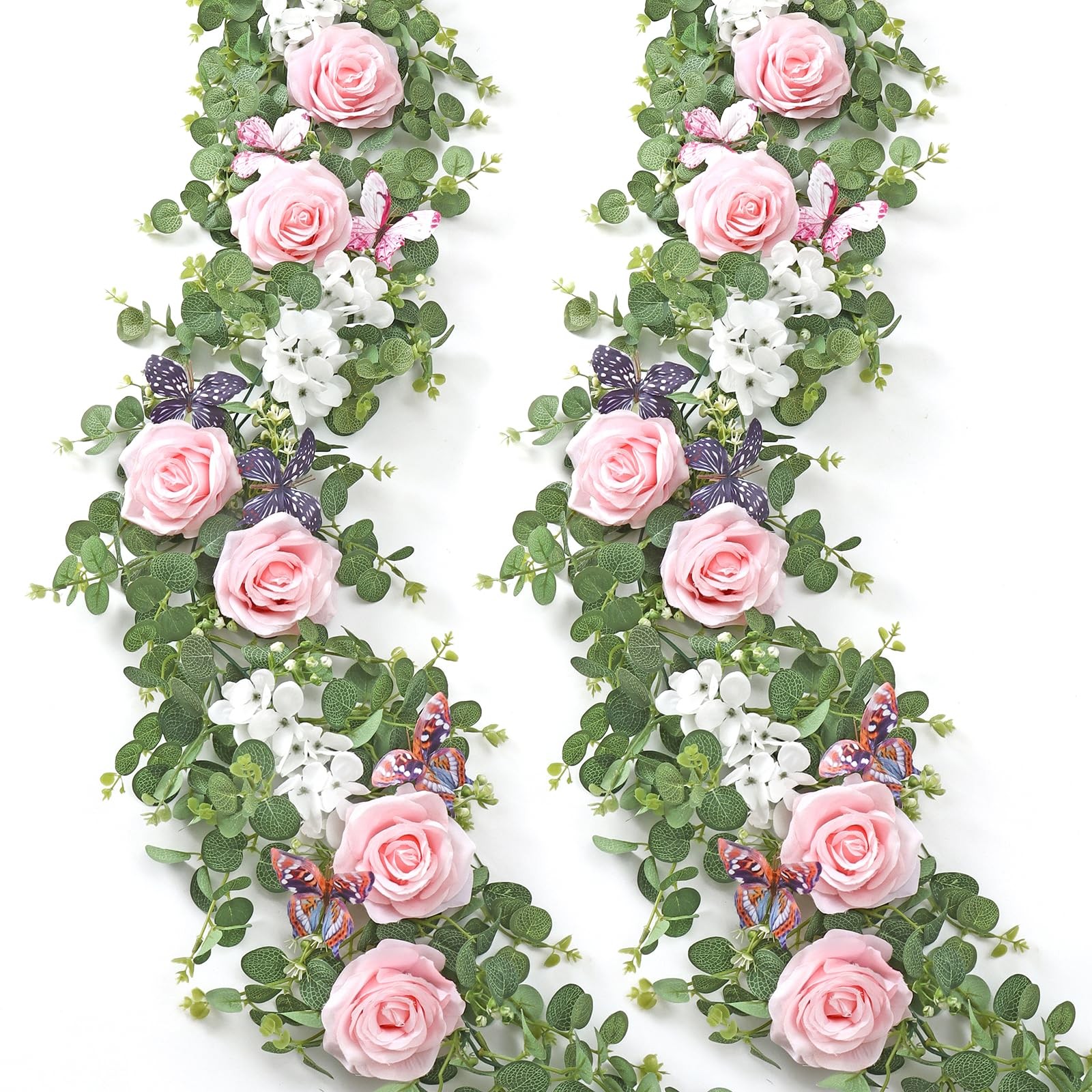 2 Pack 5.9 Ft Artificial Fake Flower Garland Pink Rose Hydrangea Vines with 3…
