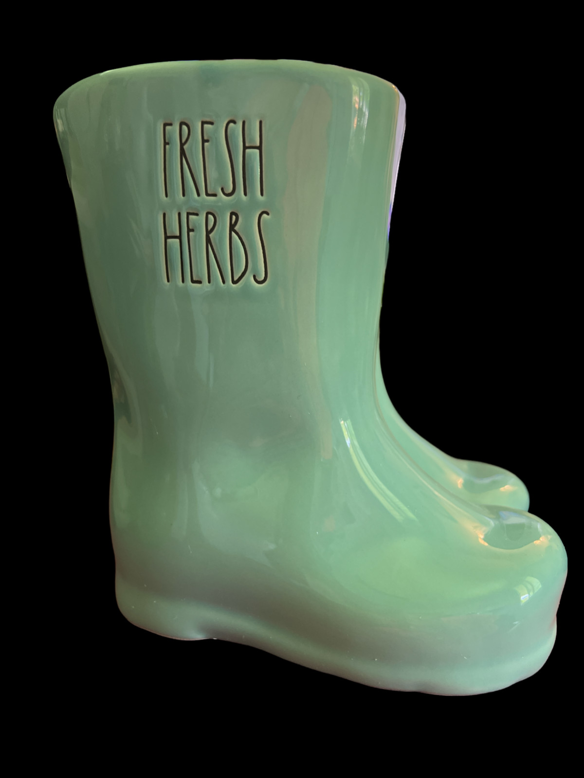 Rae Dunn Fresh Herbs Ceramic Rain Boots Herb Planter 7″ Aqua 5″X4″ Planting Area