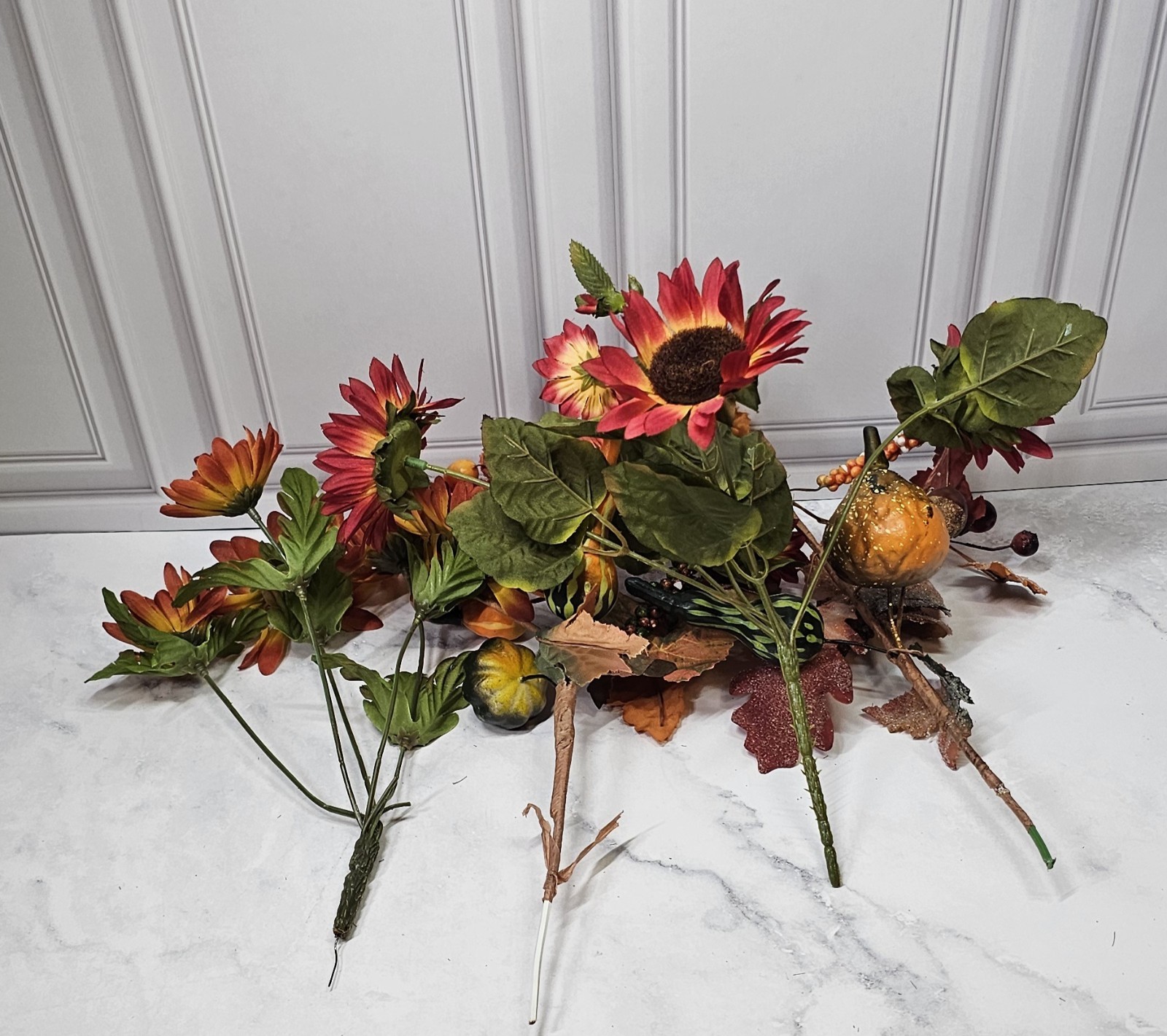 Fall Artificial Flowers With Small Pumpkin And Gourds