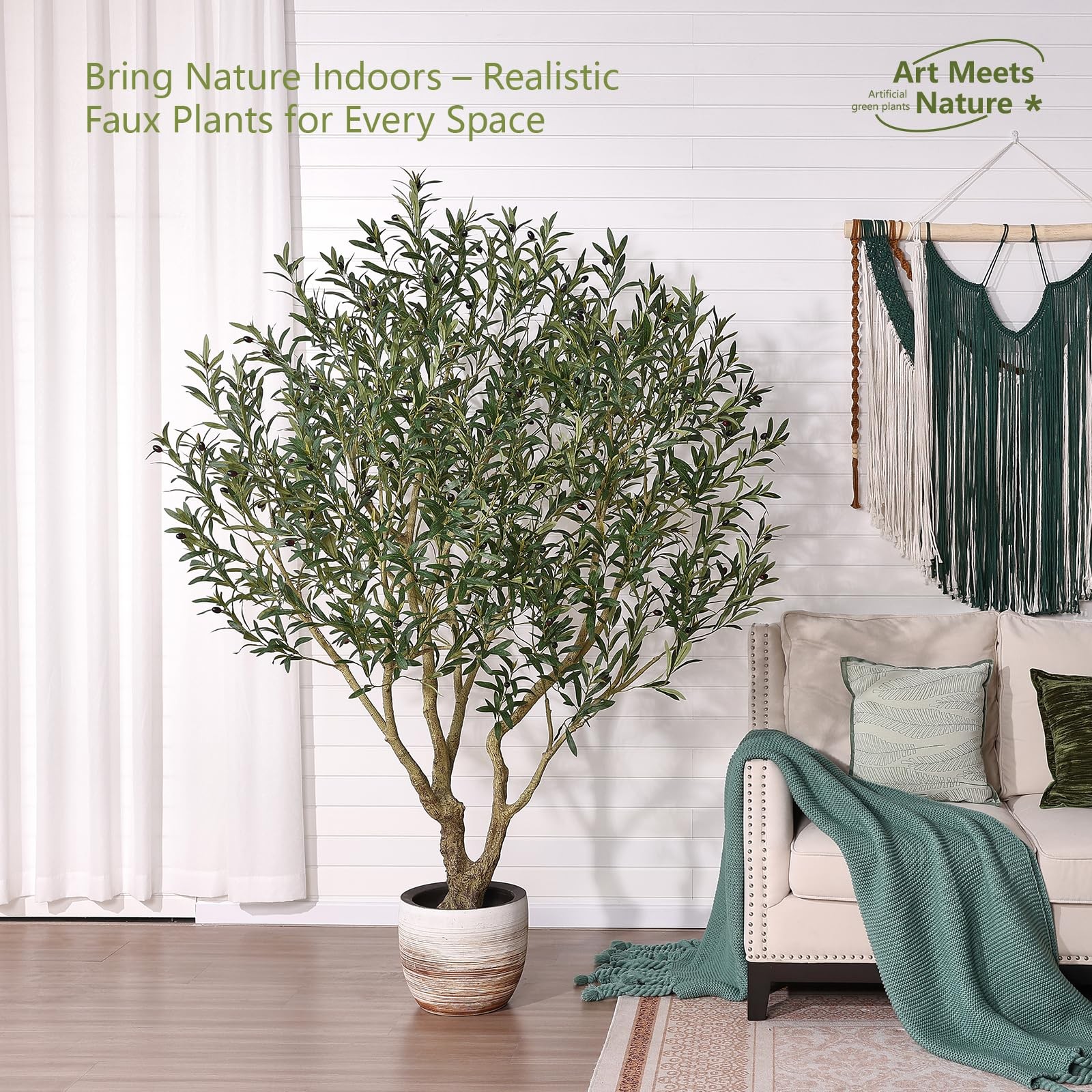 Olive Tree Artificial Indoor 7ft – Large Fake Plants – Realistic Faux Olive T…