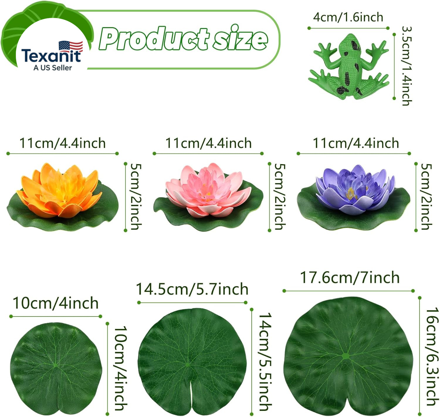 10Pcs Floating Foam Lotus Flowers with Artificial Frog Lotus Leaves, Lily Pads f