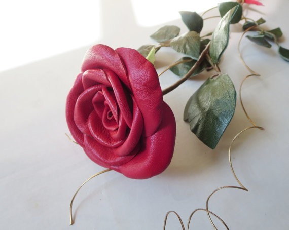 Handcrafted Leather Rose, leather Flowers Bouquet, 3rd Anniversary Gift