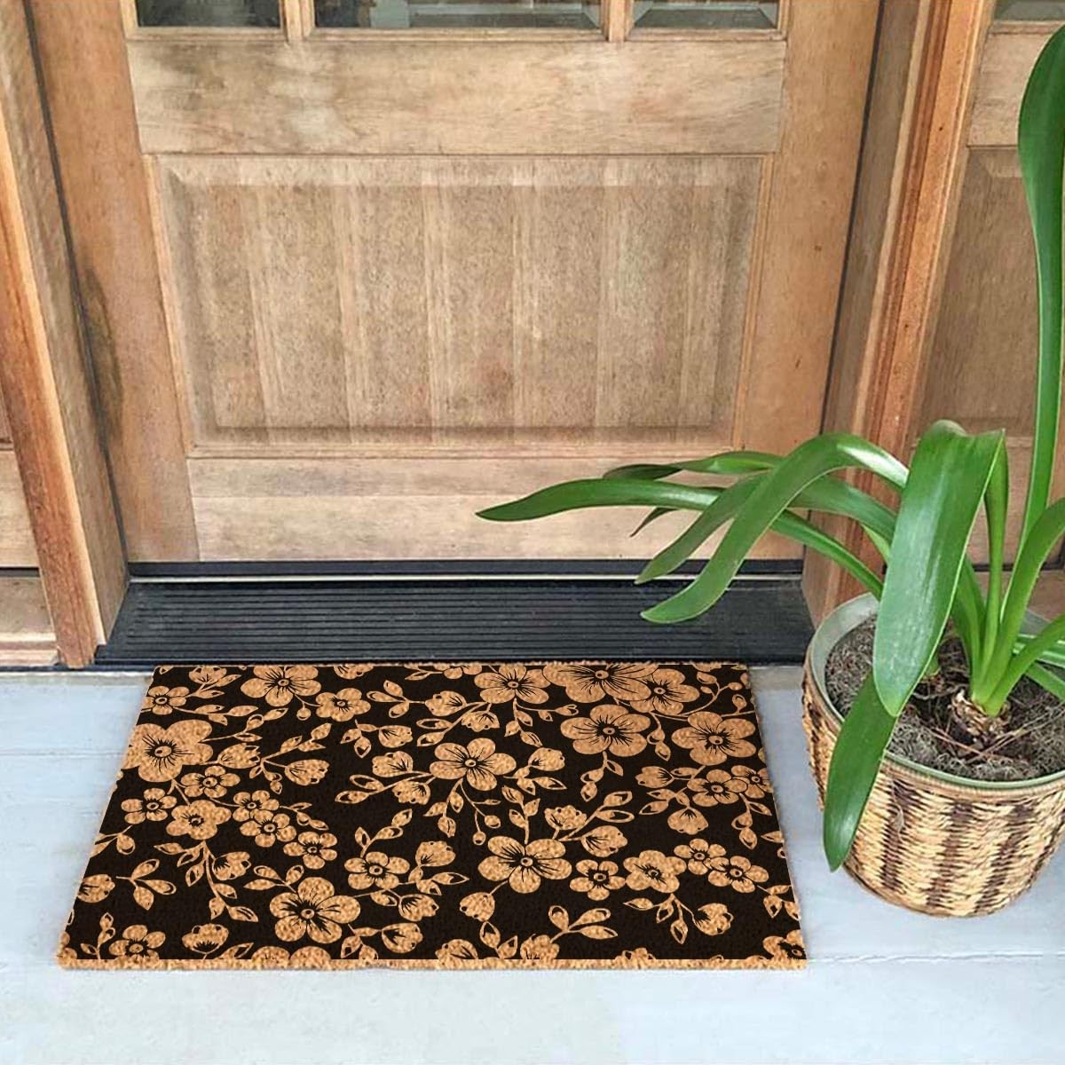 FUXKZJ Floral Pattern Coir Doormat, 23.7×15.7 Small, Garden