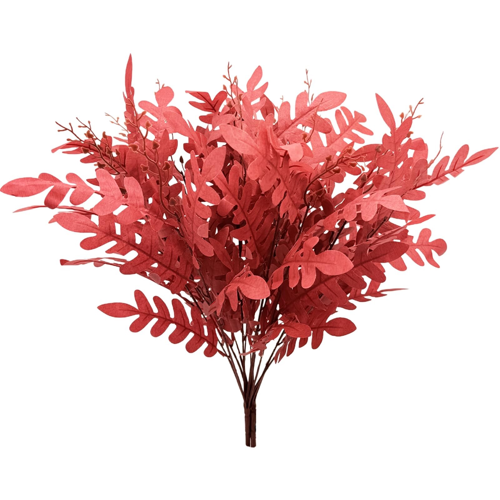 3PCS Artificial Fall Eucalyptus Leaves Stem Plants Red Fake Leaves Autumn Gre…
