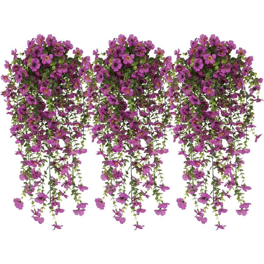 76cm Artificial Eucalyptus Vine with Violet Silk Flowers for Outdoor Decoration