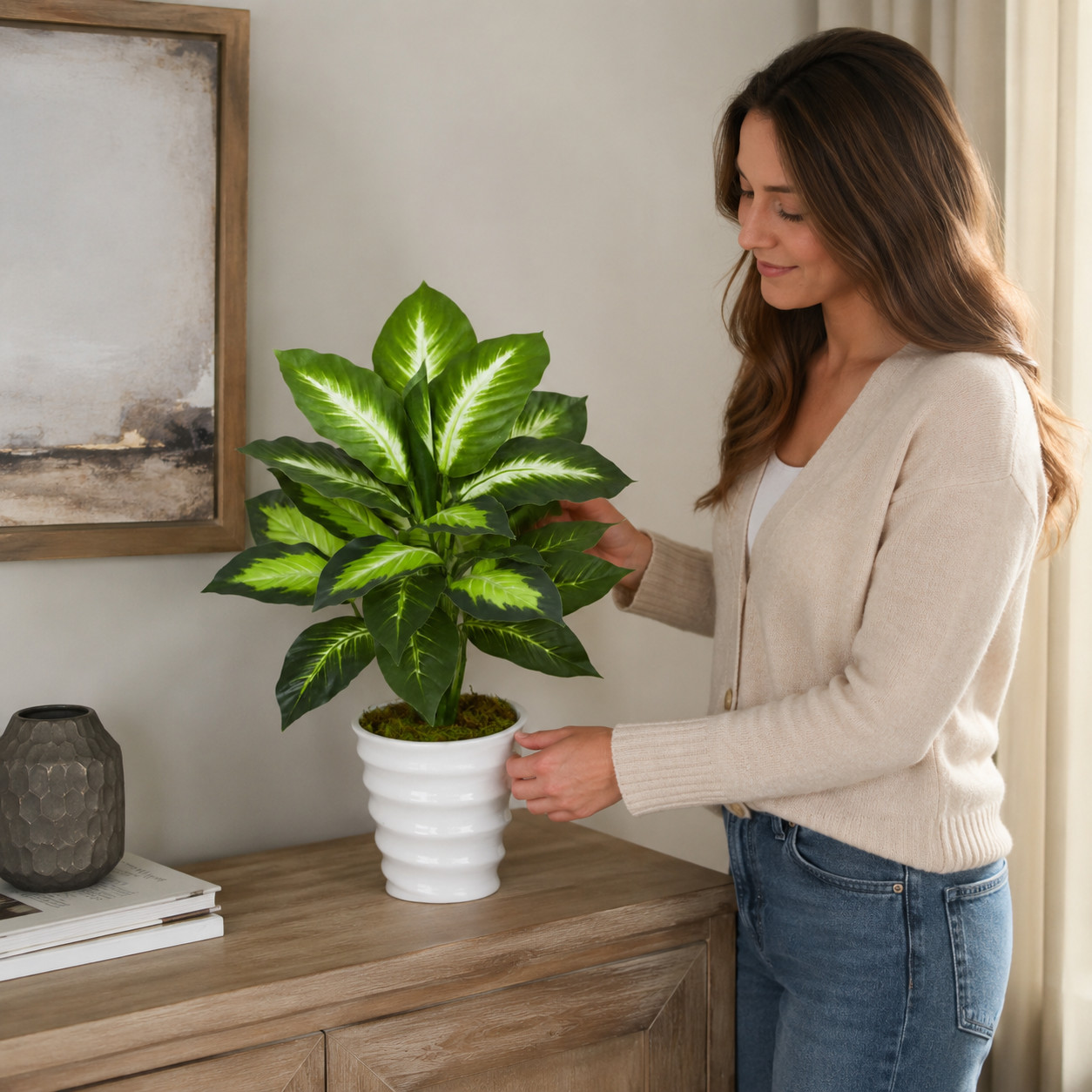 22″ Dieffenbachia in Swirl Planter