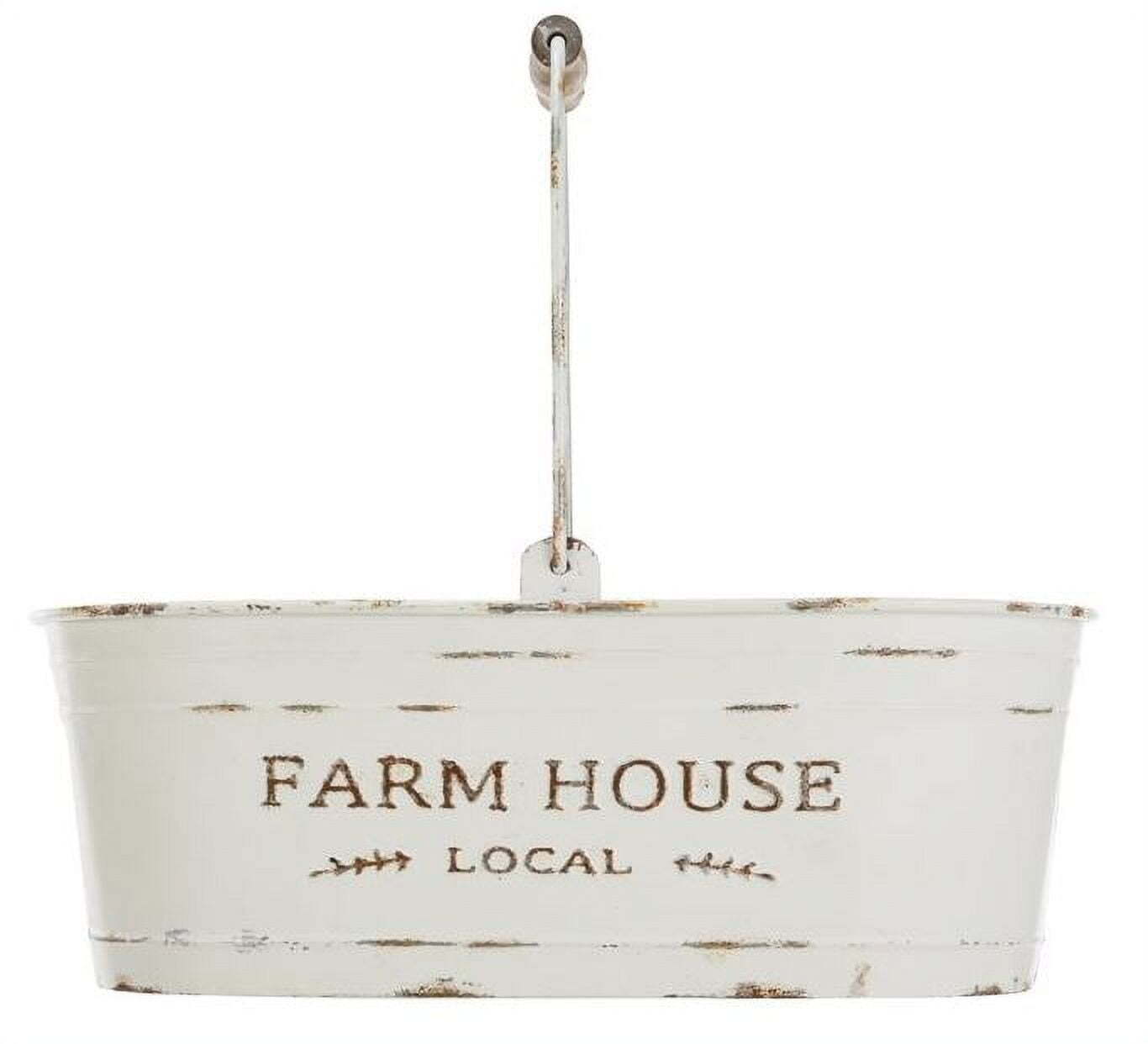 White Oval Farmhouse Bucket for Artificial Floral with Handle Home Décor