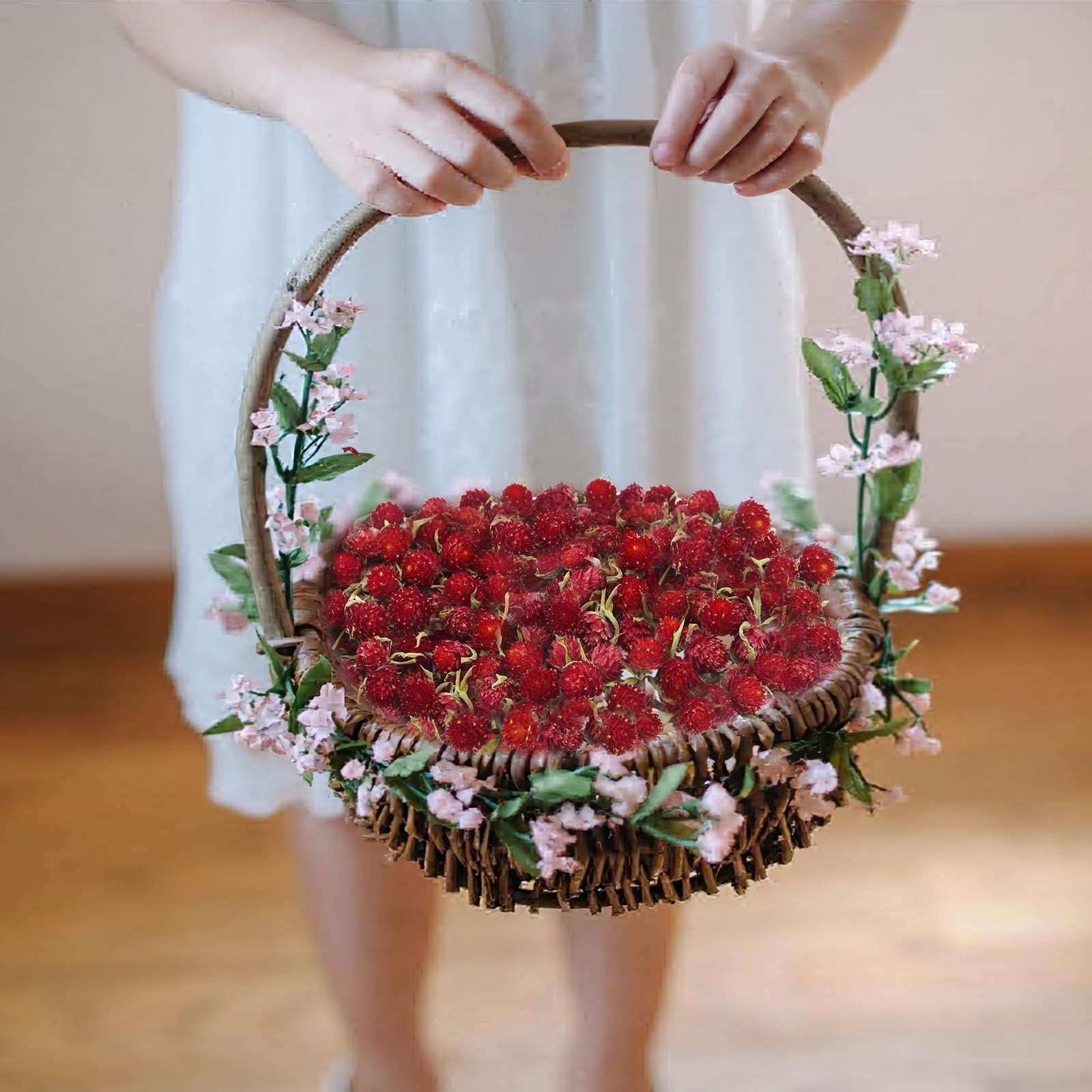 220 Pcs Red Globe Amaranth Dried Flowers Heads, Gomphrena Globosa, Crafts, DIY