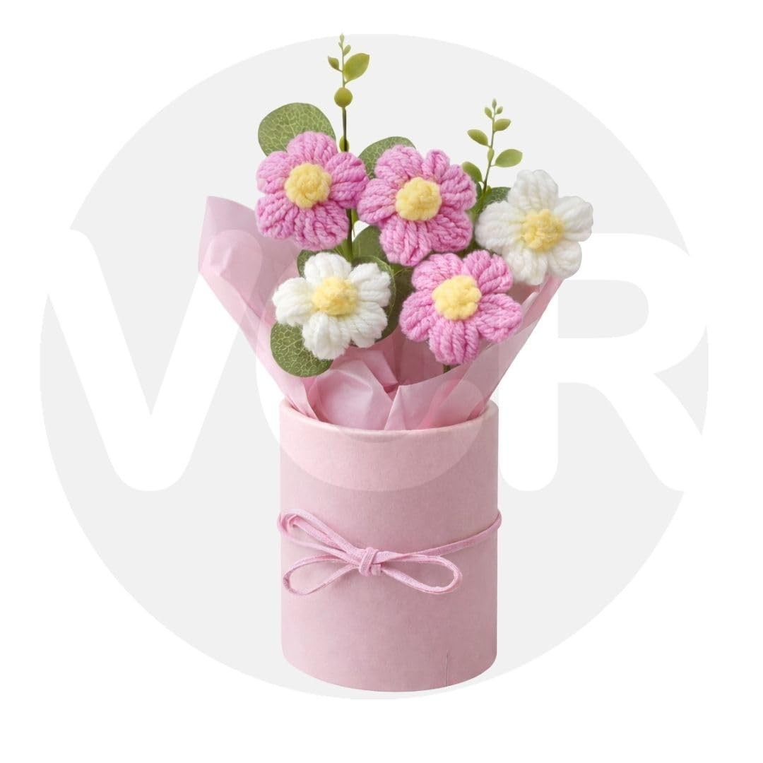 Handmade Pink Crochet Bouquet- Pack of 1 – Hand Woven Knitted Artificial