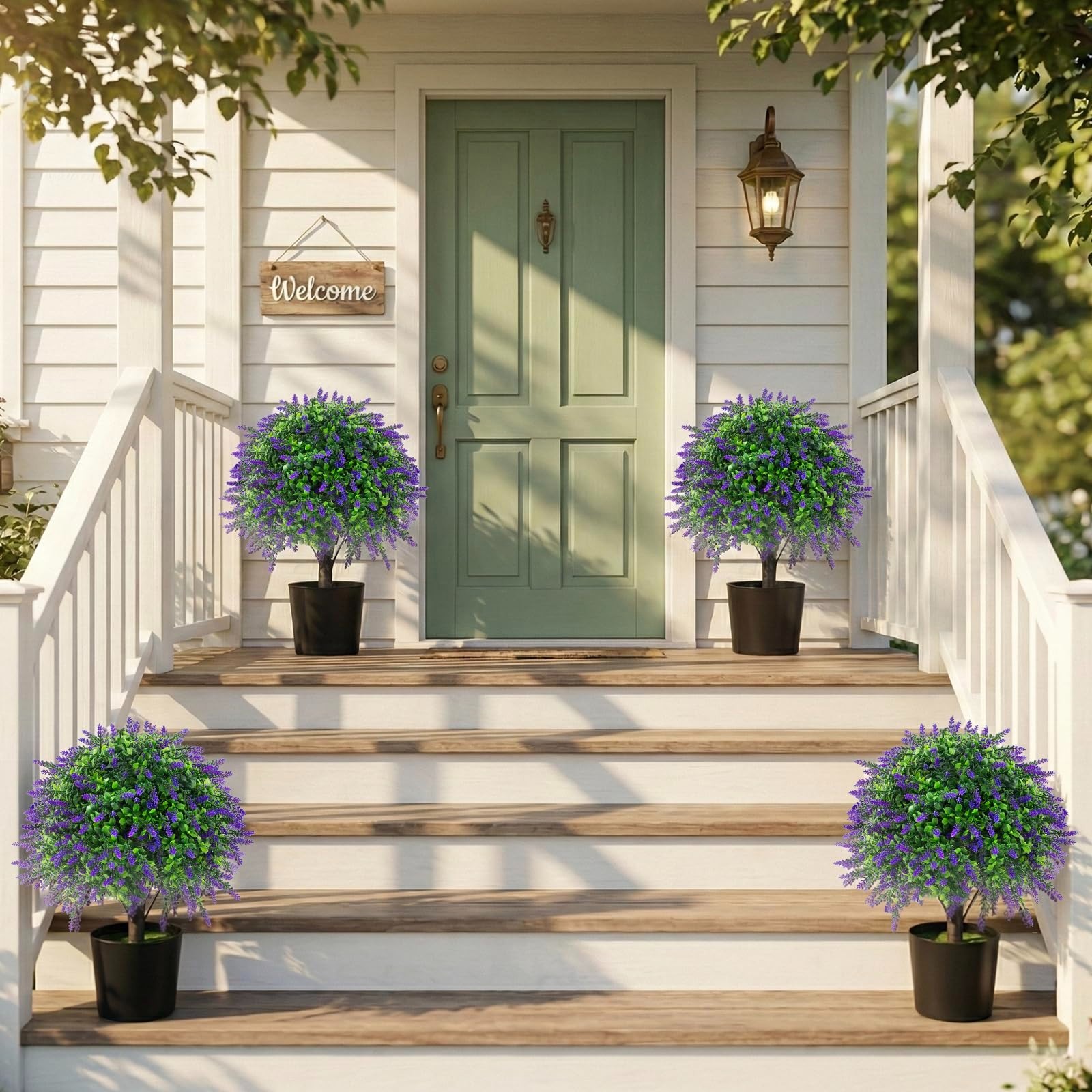 2 Pcs UV Resistant Artificial Lavender Topiary Balls – Potted Purple Plants for