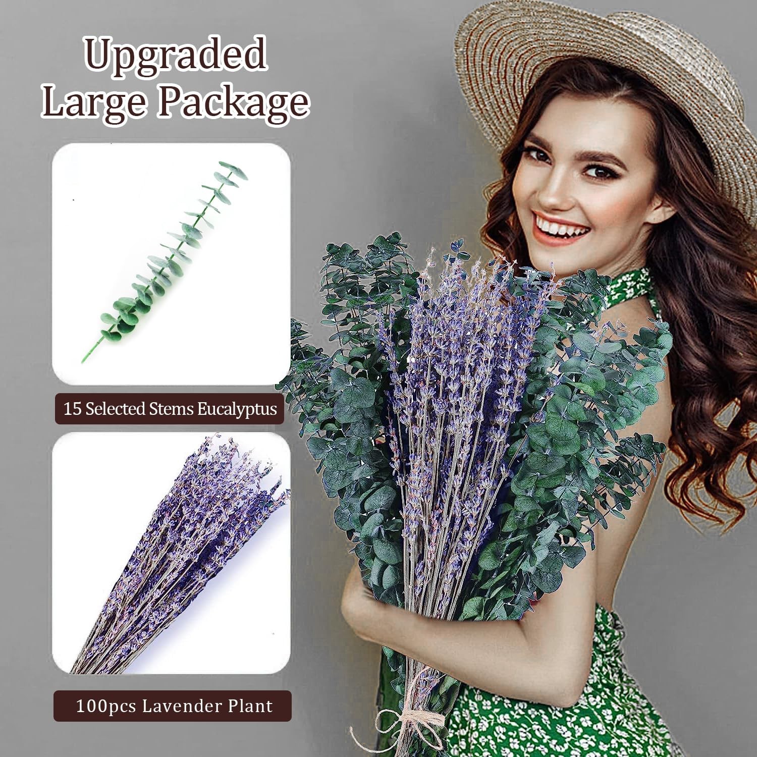 115pcs Dried Eucalyptus Stems and Lavender Flowers Bundle for Shower 17″ Natu…