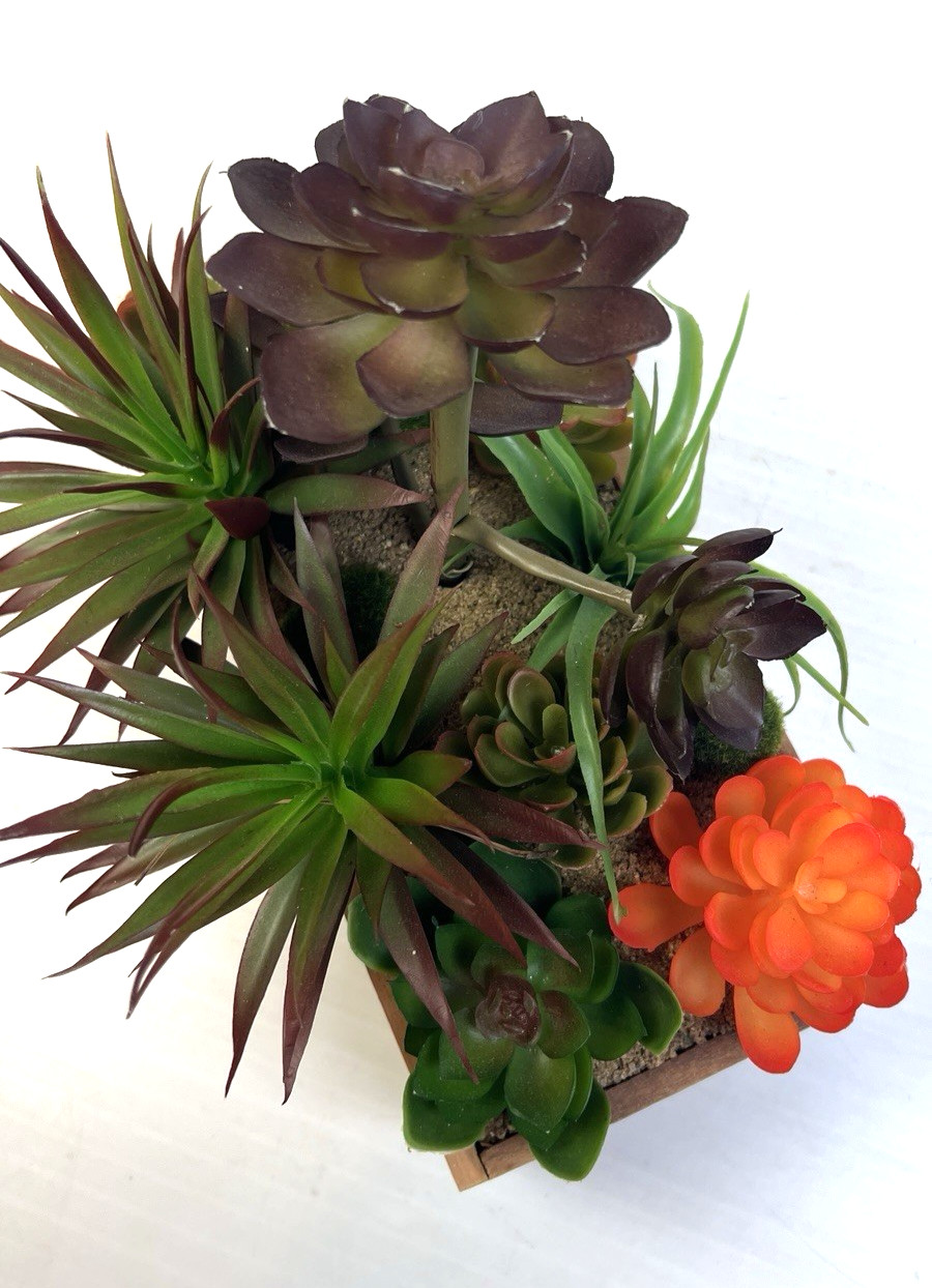 Decorative Faux Succulent Arrangement Home Decor Wooden Planter Box Rustic