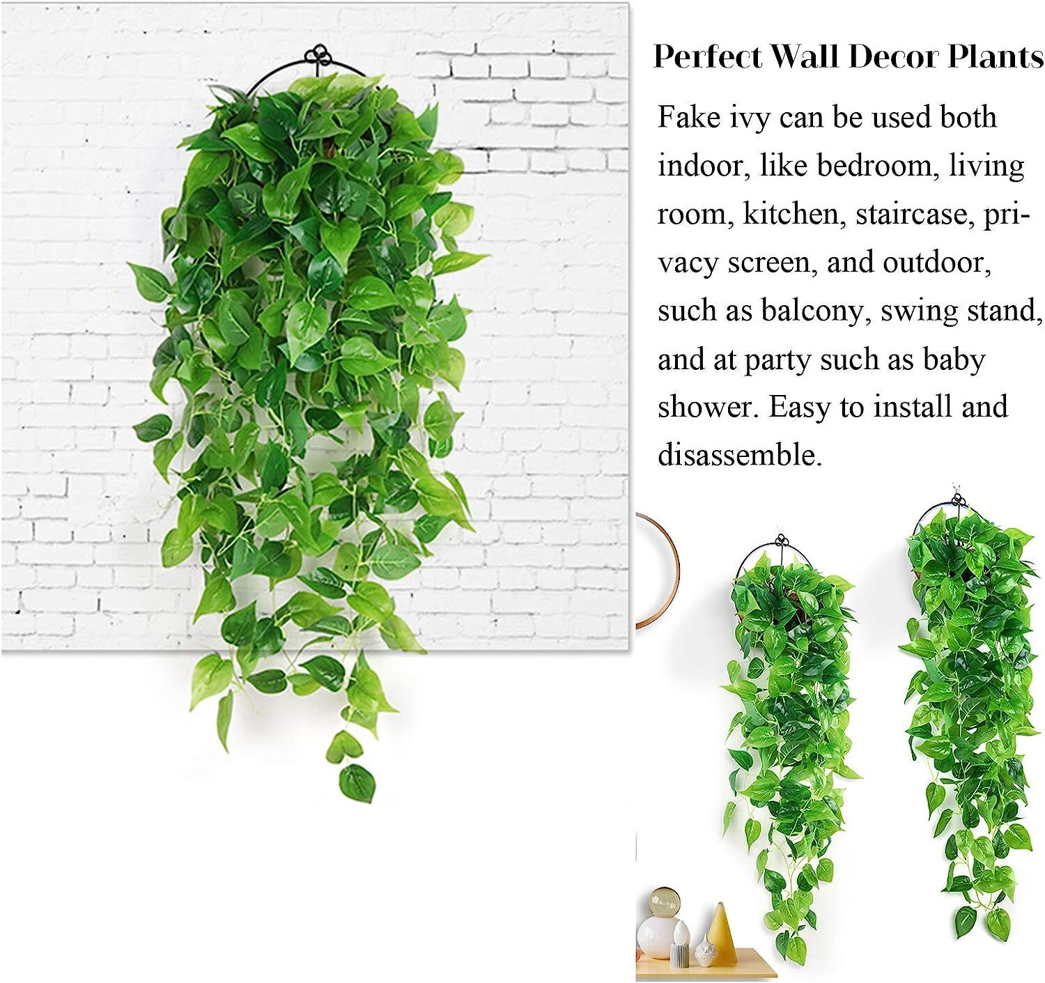 4 plantas colgantes artificiales de hiedra falsa para decoración de pared hogar