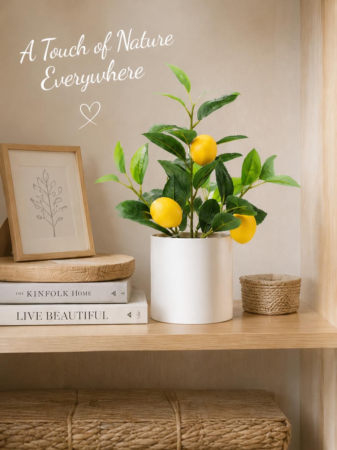 Realistic Small Fake Lemon Tree 14.6 Inch Artificial Plant White Pot Indoor