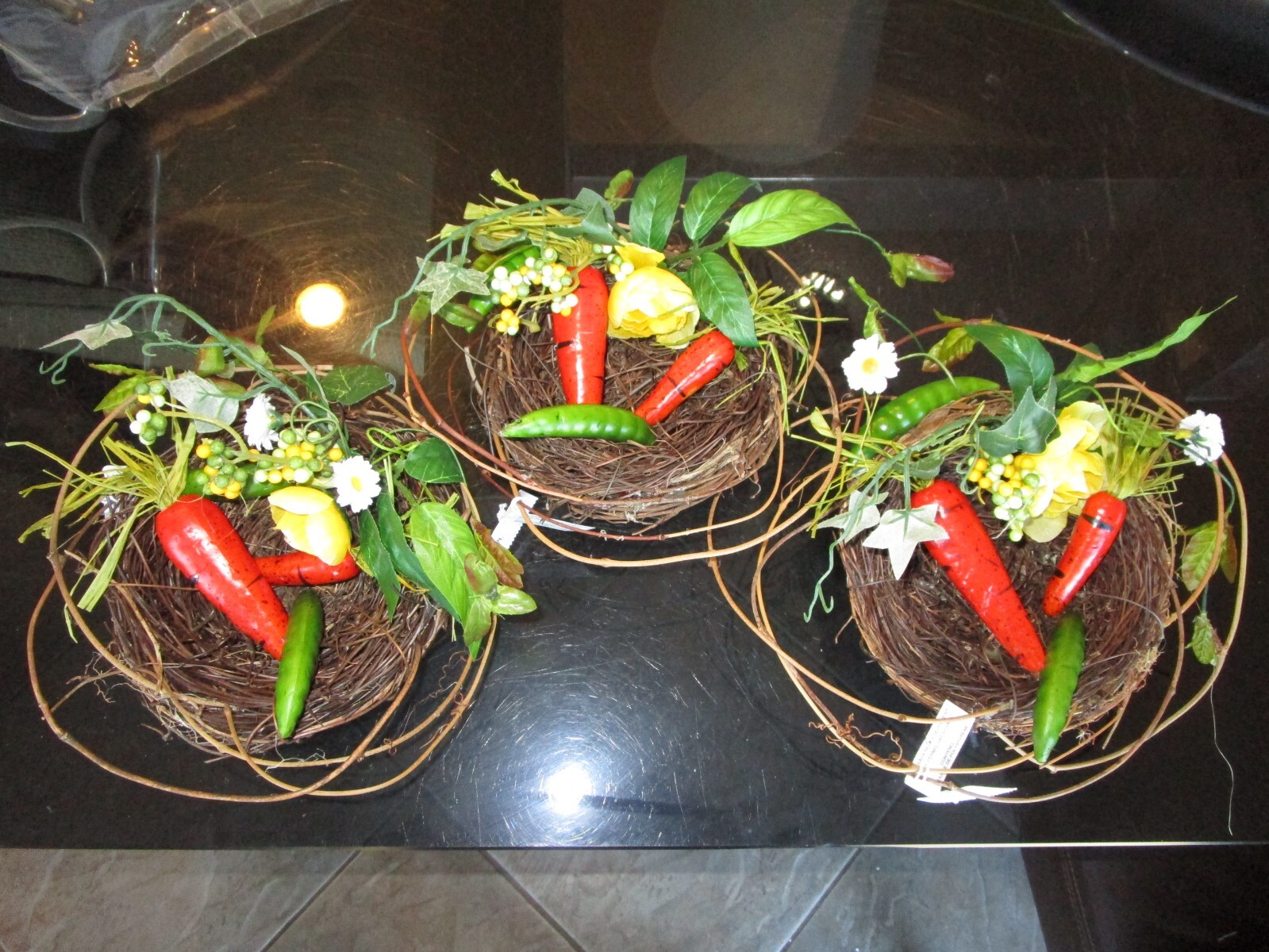 3 Pier One 1 small birds nest w veggies spring Easter 6 1/2 ” New
