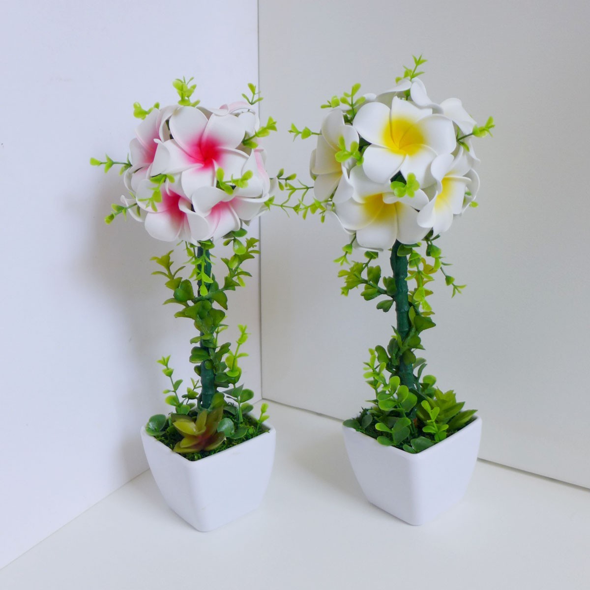 2 x 12″ Height Artificial Potted Plant Foam Plumeria Heads Home Party Decora