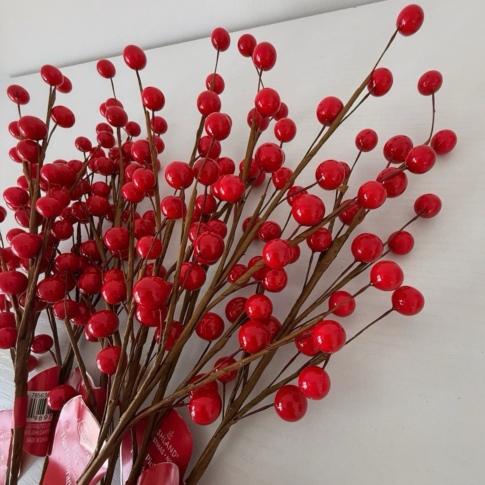 Ashland Christmas Shiny Red Berry Pick Lot Holiday Floral Stems Tree Decor 8 Pc