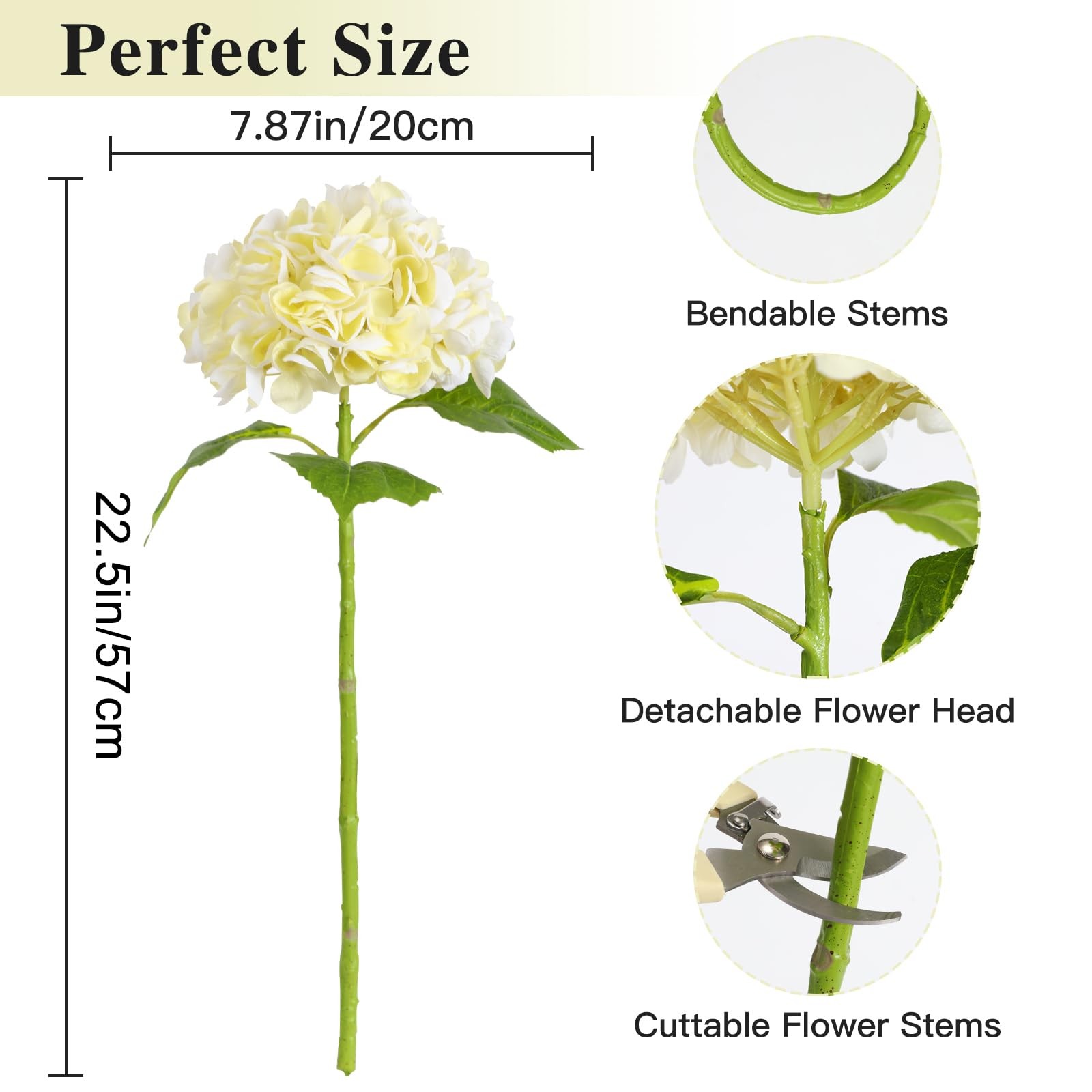 Nubry Artificial Hydrangea Flowers Beige 4 Pcs 22.5″