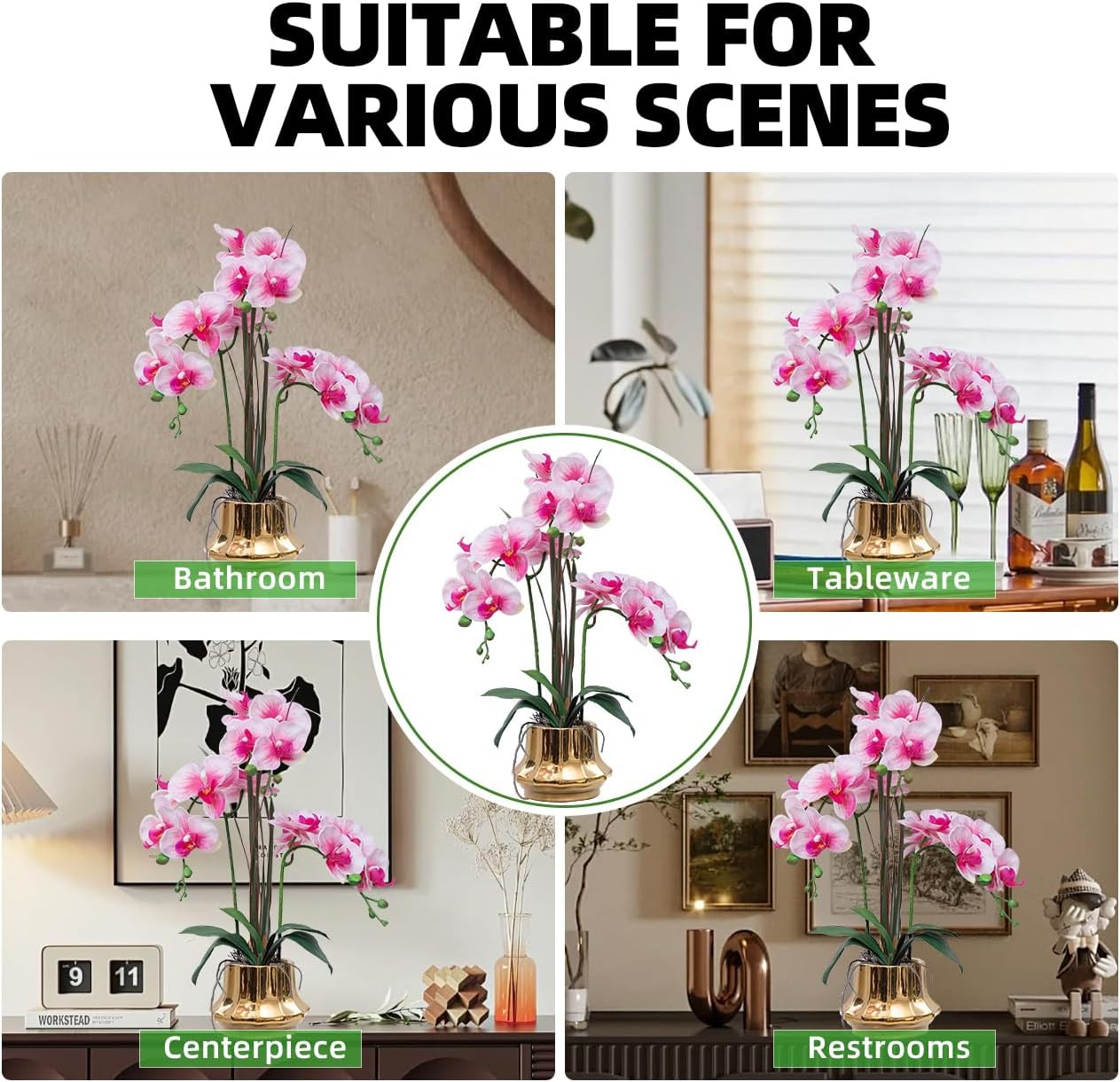 Artificial Orchid Flower Plant 20.9” Realistic Latex Faux Orchids in Ceramic Va