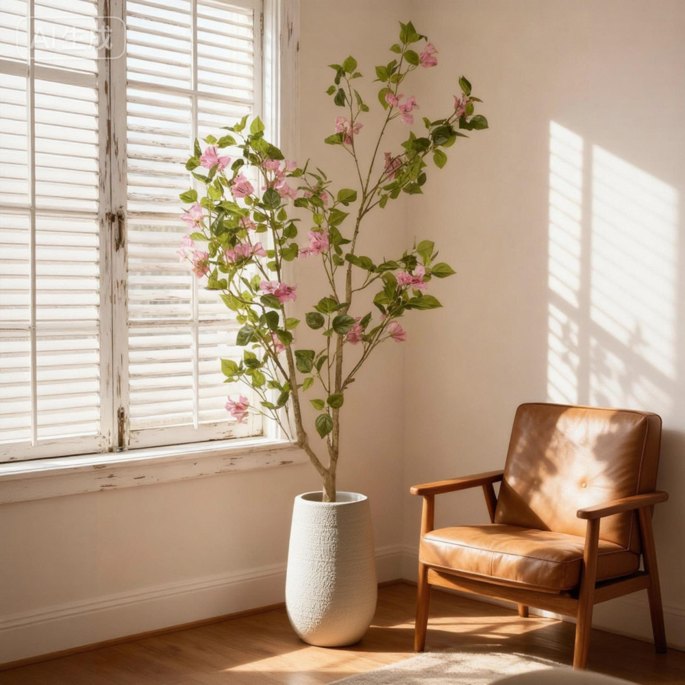 5FT Artificial Bougainvillea Tree with Black Plastic Pot Realistic Fake