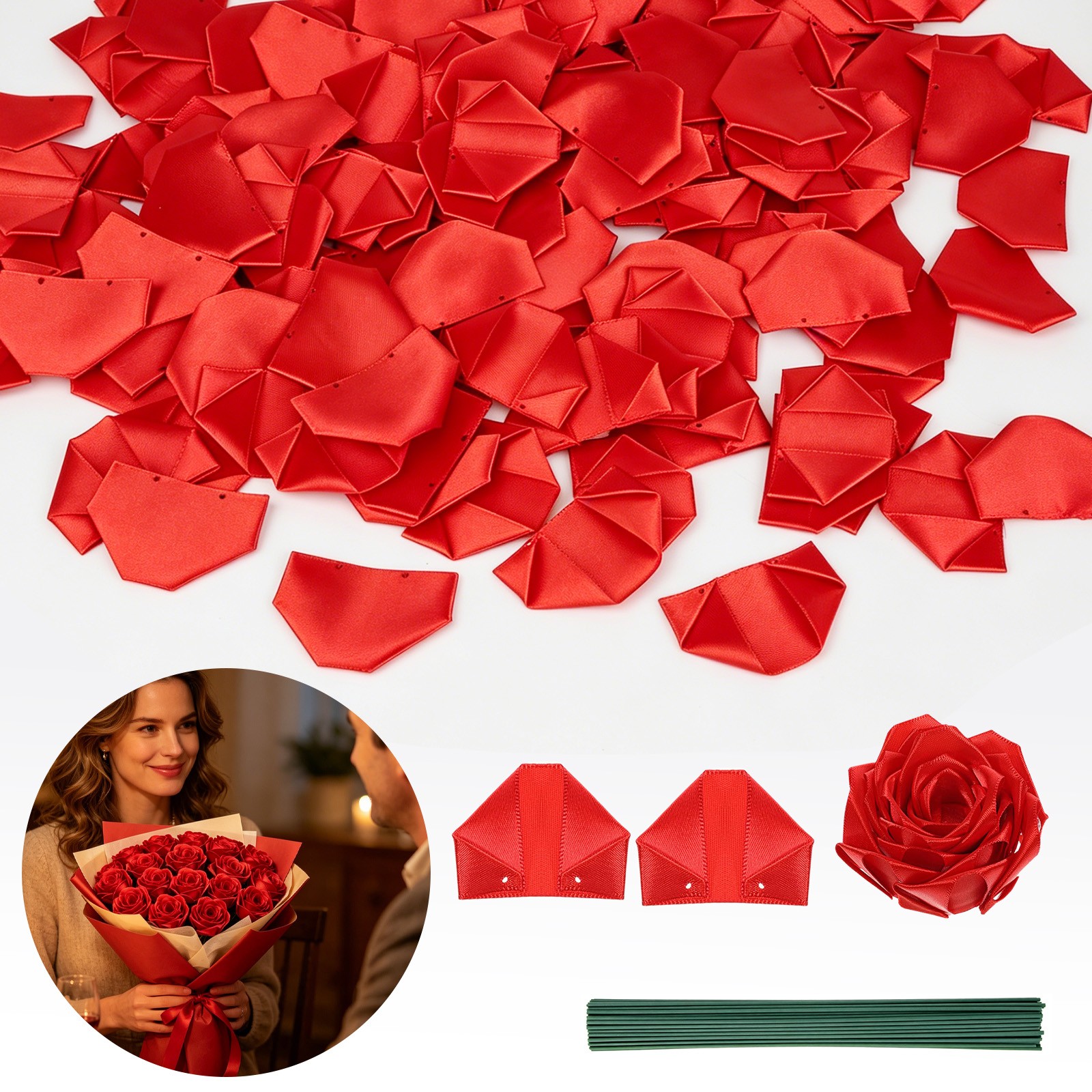 200Pcs DIY Artificial Eternal Rose Kit Satin Petal Handmade Wedding Flowers Gift