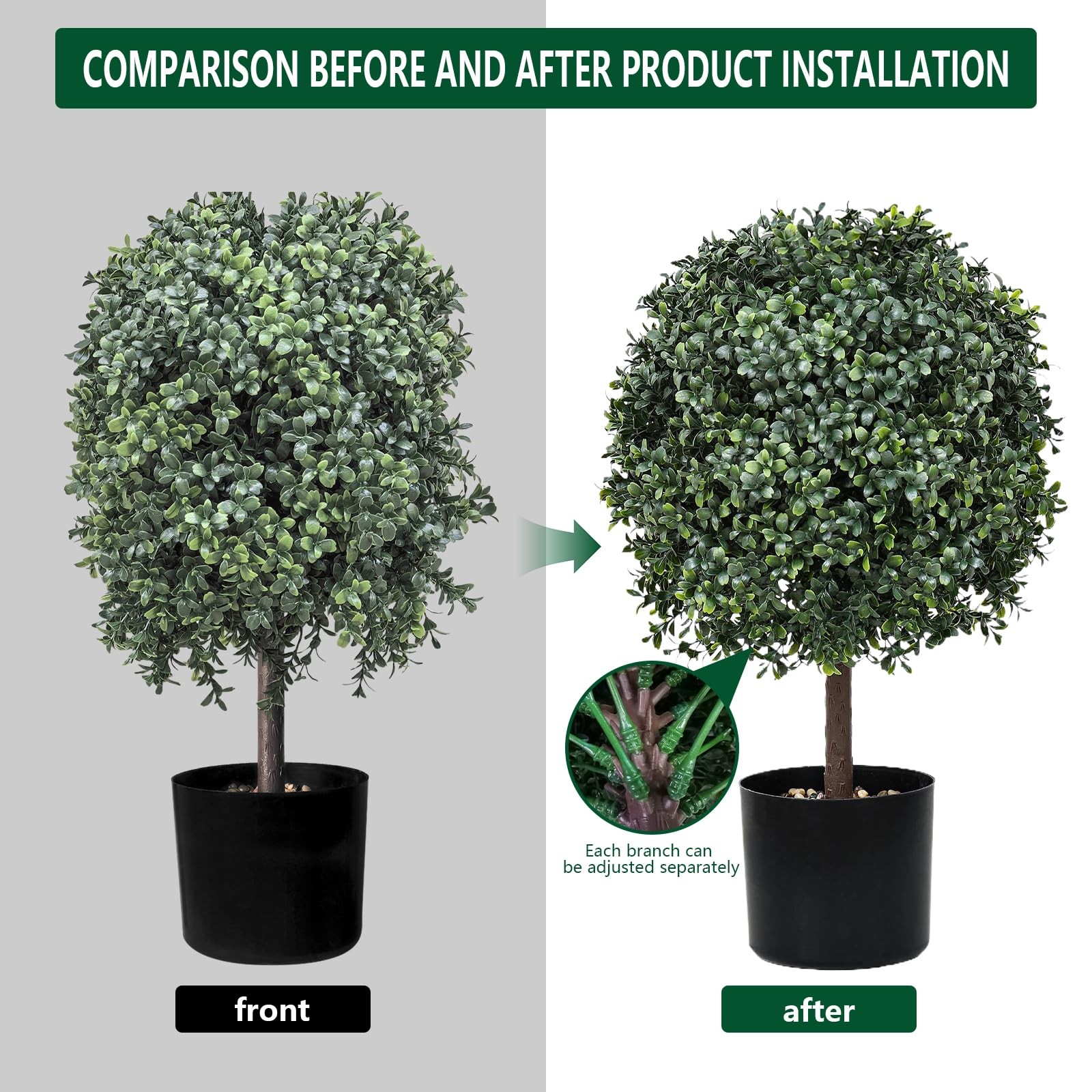 2 Pack Faux Boxwood Plants Outdoor (22″ T,13″ D) – Artificial Boxwood Ball To…