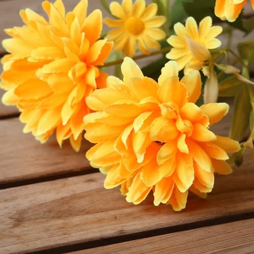 Pack Artificial Marigold Silk Flowers Bouquet, Orange Yellow 6 Yellow/Orange