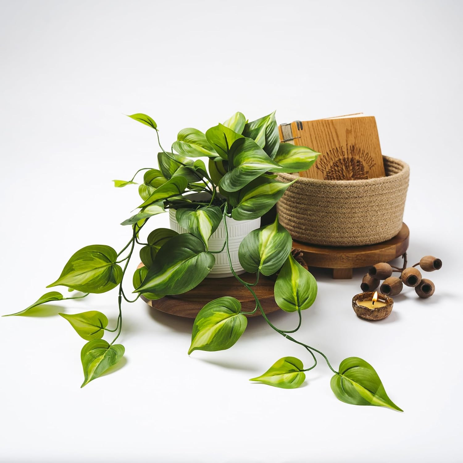 Planta Artificial Pothos Verde Oscuro Maceta Ceramica 5×3.5 Decoracion Estantes