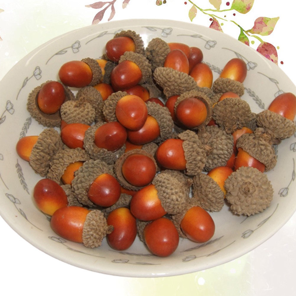 Realistic Fake Acorn Ornament Set of 50 for Home Decoration and Photo Props