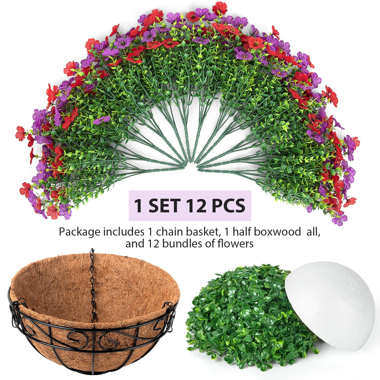 Artificial Fake Hanging Flowers Plants Basket Outdoors, Faux Silk UV Resistan…