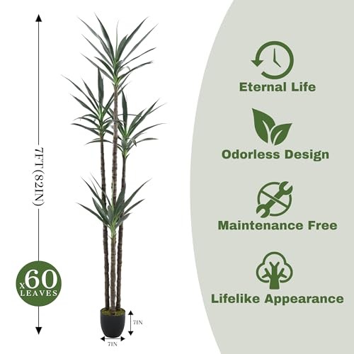 Artificial Tree Faux Agave Plant with 60 Leaves and 4 Realistic 7ft Green