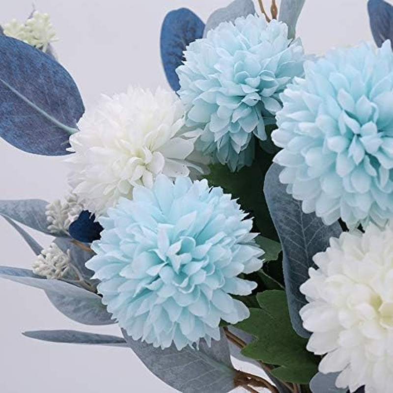 Artificial Flowers with Ceramic Vase Faux Hydrangea Flower Arrangements Table Ce