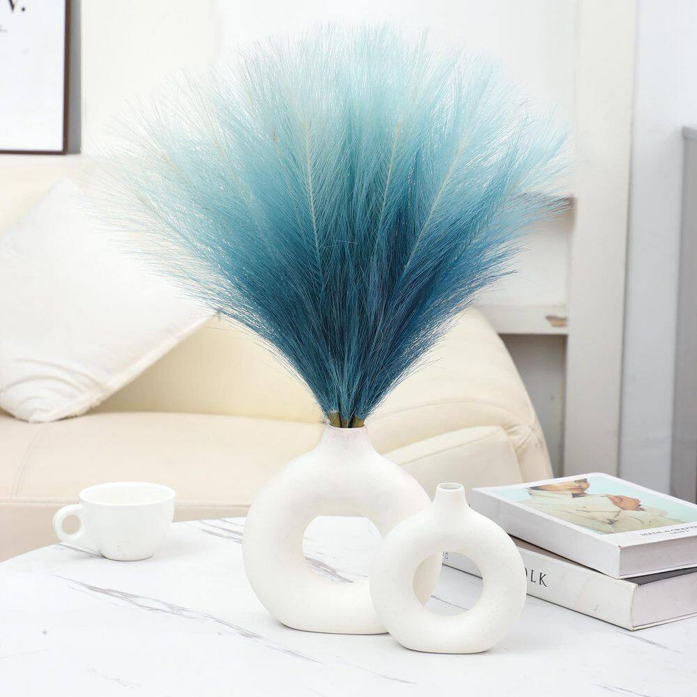 0.39 in Gradient Blue Artificial Plant 17.7 In. Faux Pampas Grass Short Decor 6P