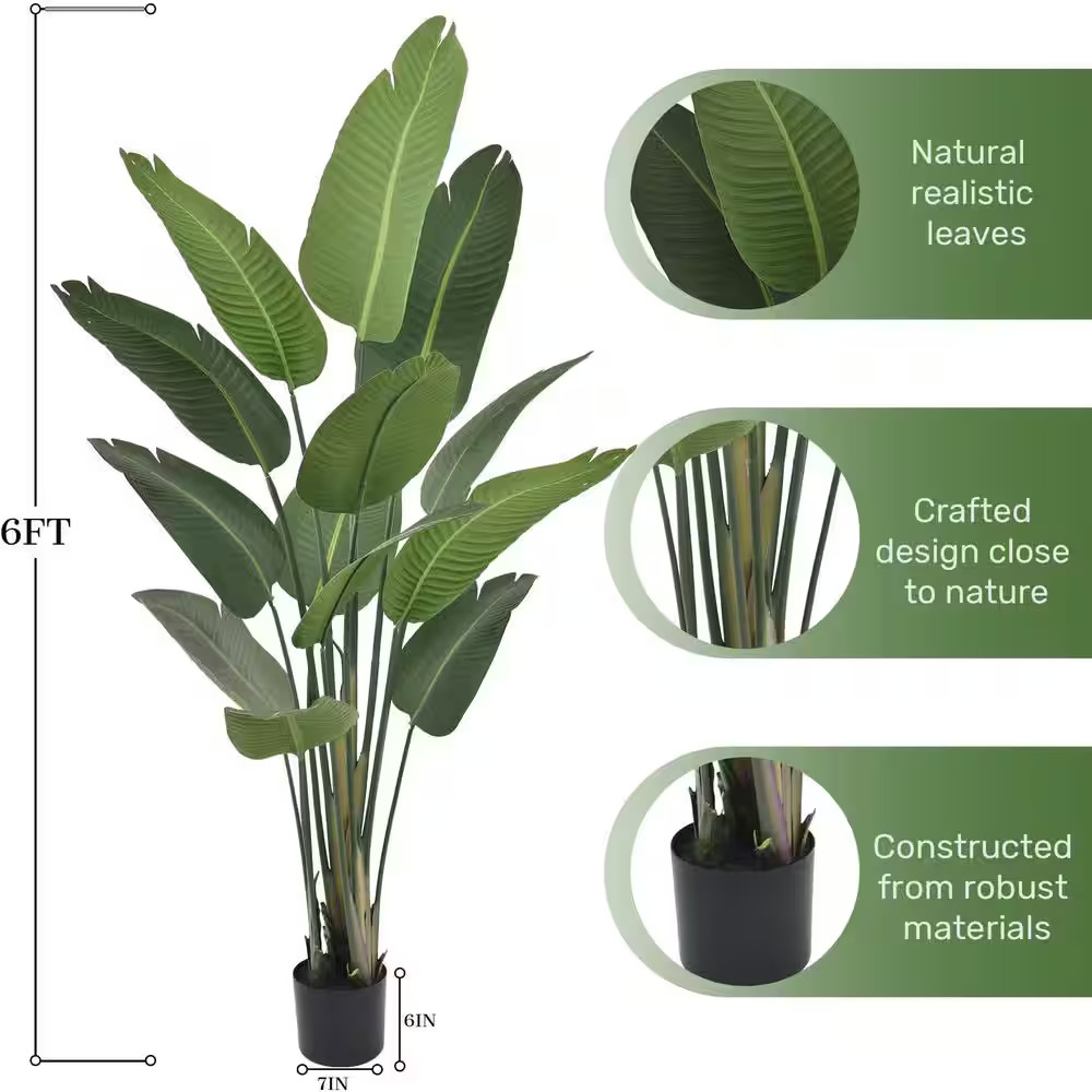 70 In. Artificial Black Birds of Paradise Plant Indoor/Outdoor Green Lifelike Fa