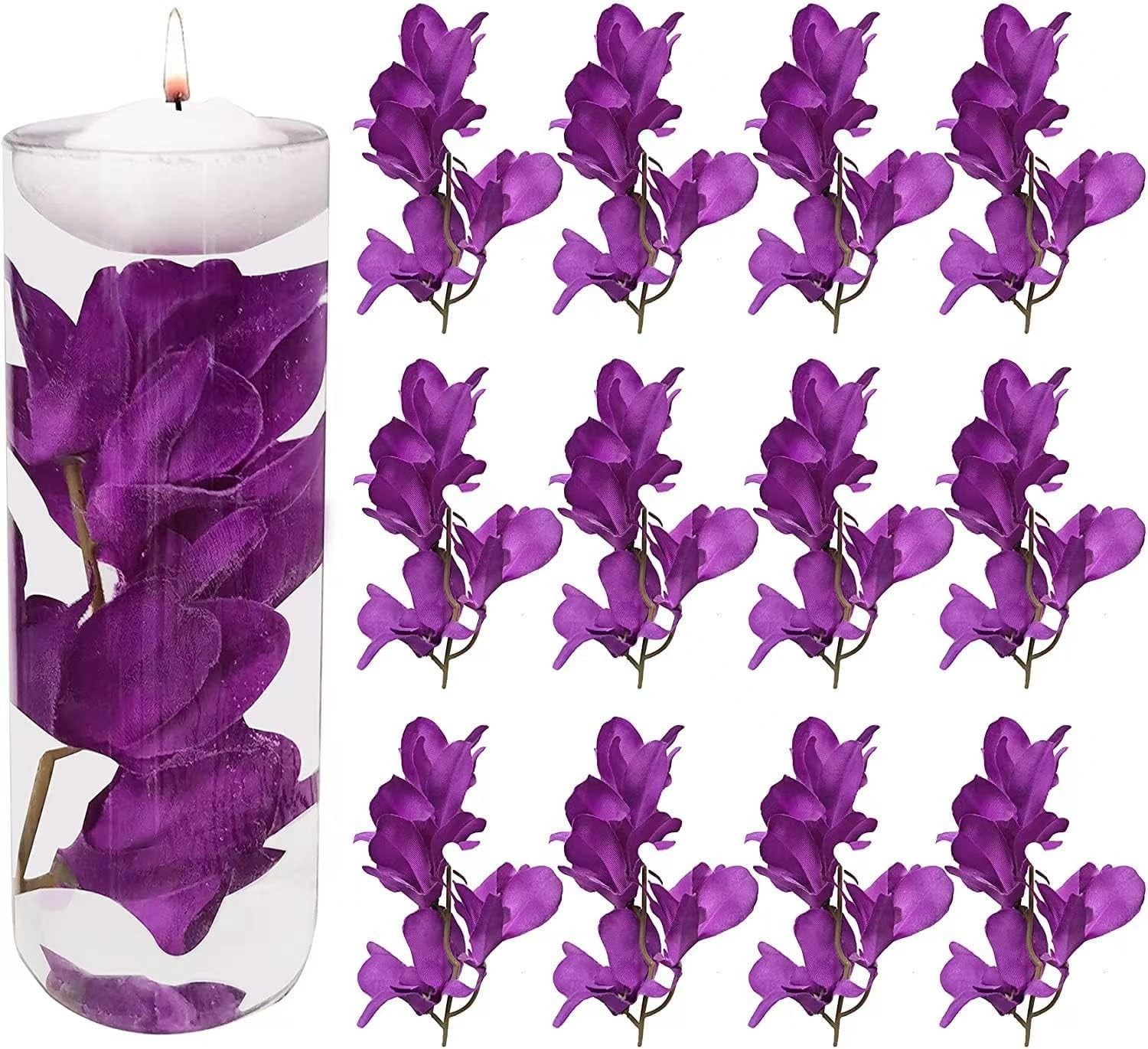 12 Pcs Purple Artificial Orchid Flower for Floating Candle Centerpieces, Faux Fl